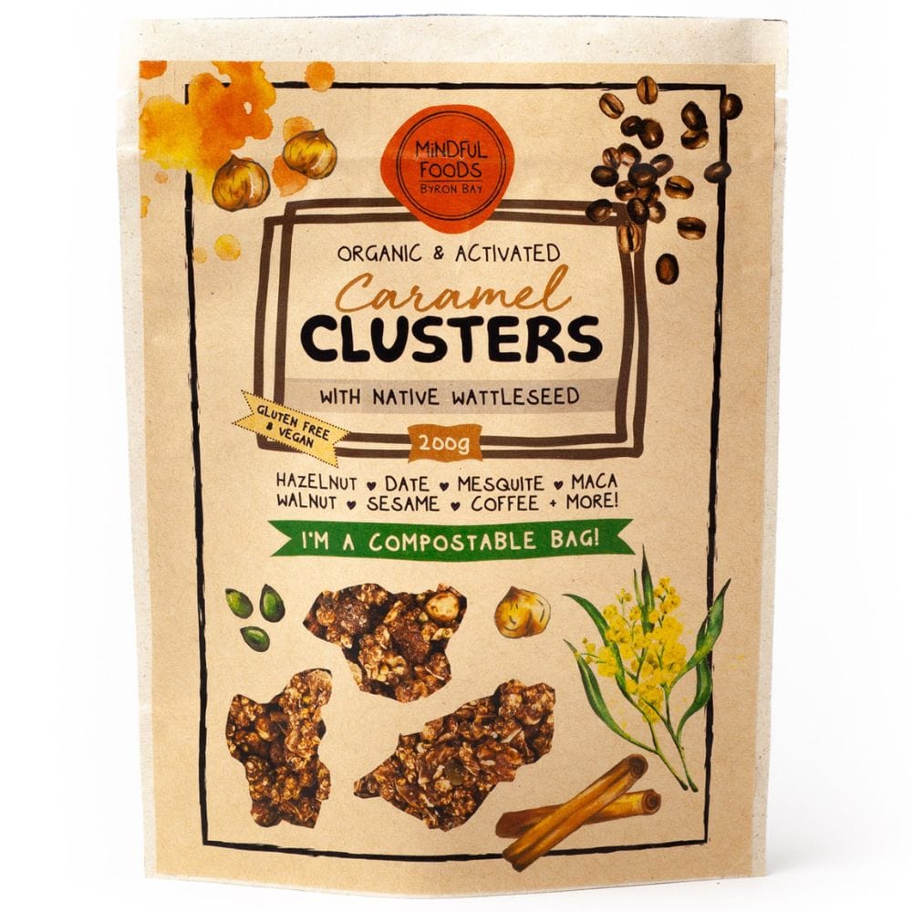 Mindful Foods Clusters Caramel Wattleseed 200g | Crunchy Healthy Snack | Perfect for Hiking, Office & On-the-Go Energy Boost