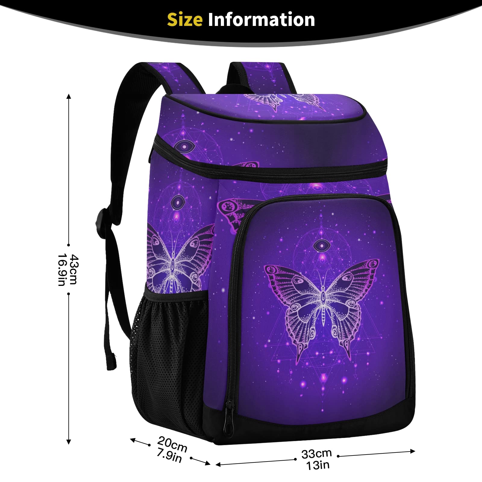 Butterfly Cooler Backpack for Women & Men - Insulated Lunch Box, Heavy Duty Picnic Cooler Bag for Work, Fishing, Hiking, Camping, Park, Beach, and Outdoor Adventures