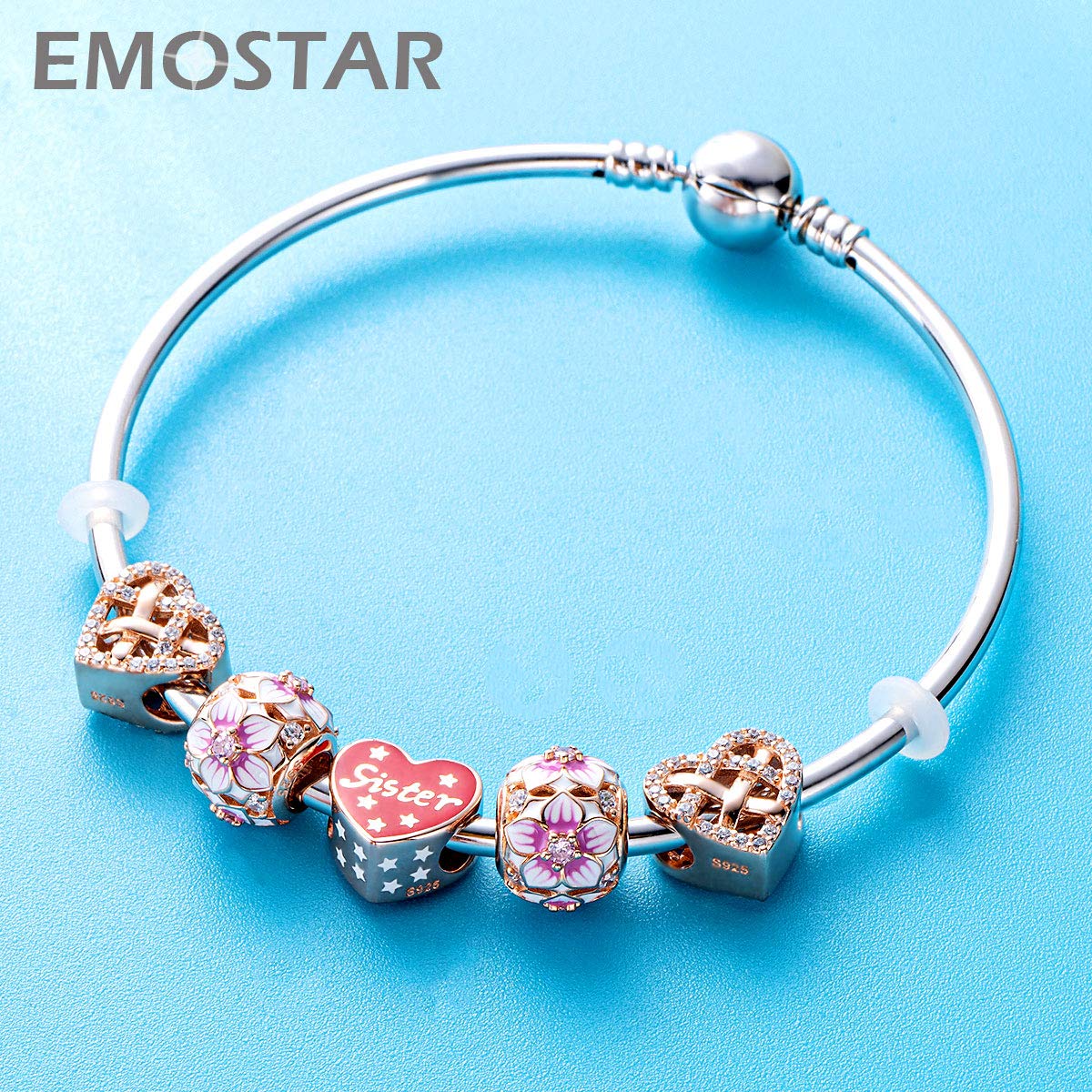 EMOSTAR Sterling Silver Family Charms - Mother, Father, Daughter, Son, Nana, Wife, Husband, Godmother, Sister Heart Beads | Perfect for Mother's Day, Father's Day Gifts | European Style Bracelet for Family Bonding & Special Occasions
