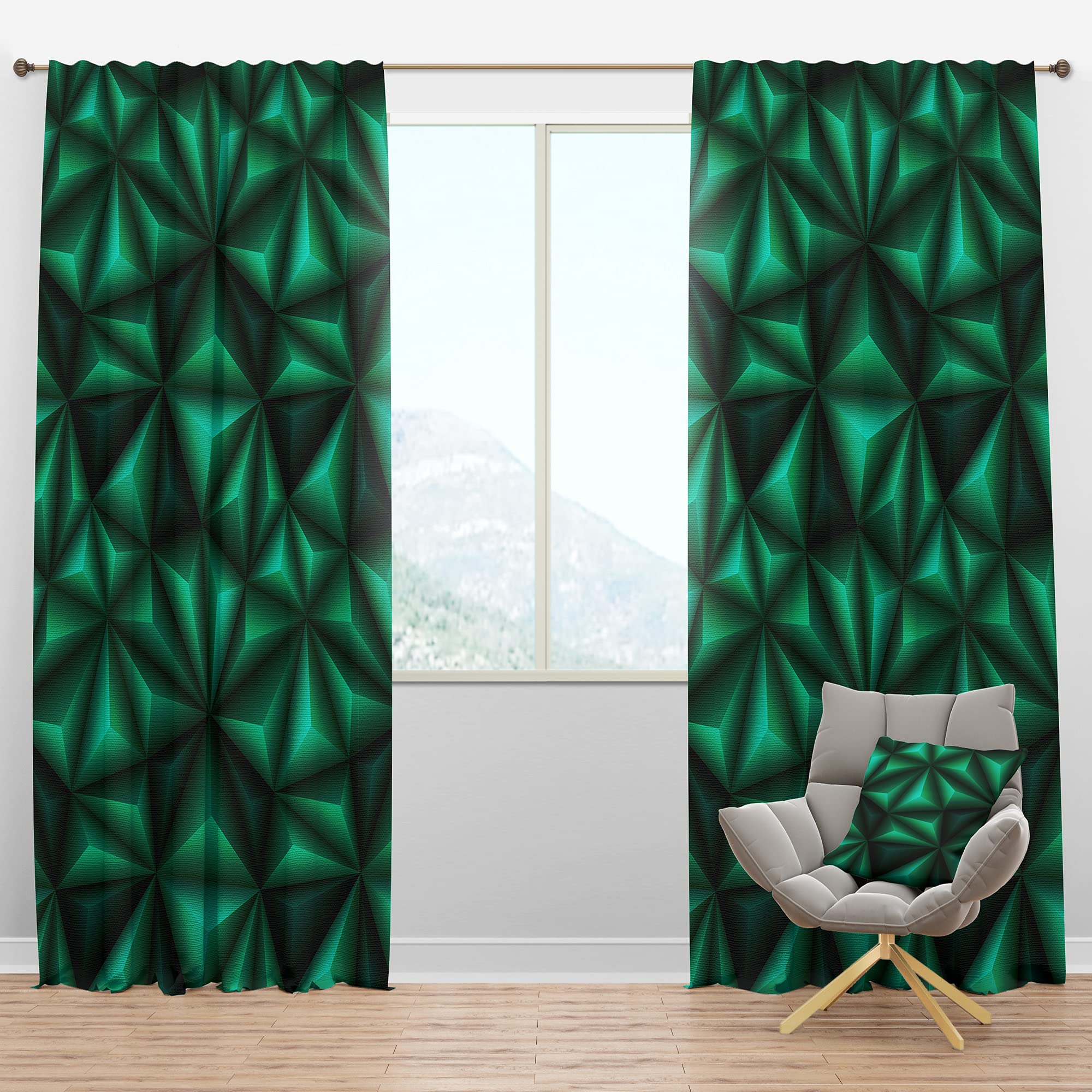 DesignQ Blackout Curtains 'Relief Green Triangles' - Thermal Insulated Single Panel (52x90 inches) for Bedroom & Living Room - Noise Reducing & Energy Saving Window Drapes for Better Sleep & Home Decor