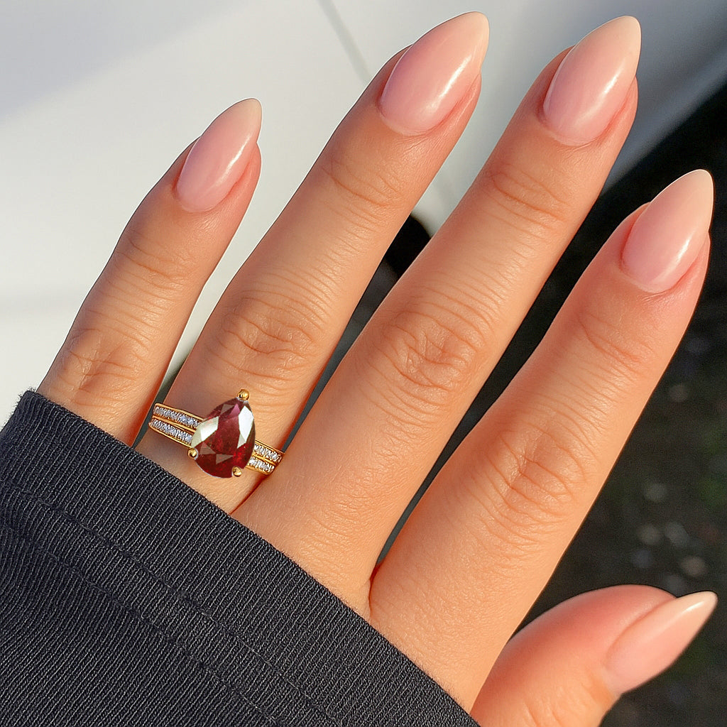 Natural Ruby & White Zircon Solitaire Ring with Accent Stones - Elegant Birthstone Jewelry for Women, Perfect for Anniversaries, Engagements & Special Occasions