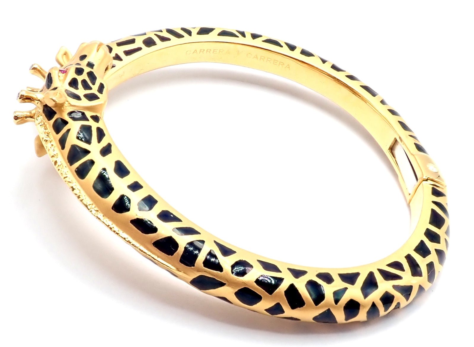 18k Yellow Gold Diamond Enamel Giraffe Bangle Bracelet by Carrera Y Carrera - Elegant Animal Jewelry for Women, Perfect Gift for Birthday, Anniversary & Special Occasions