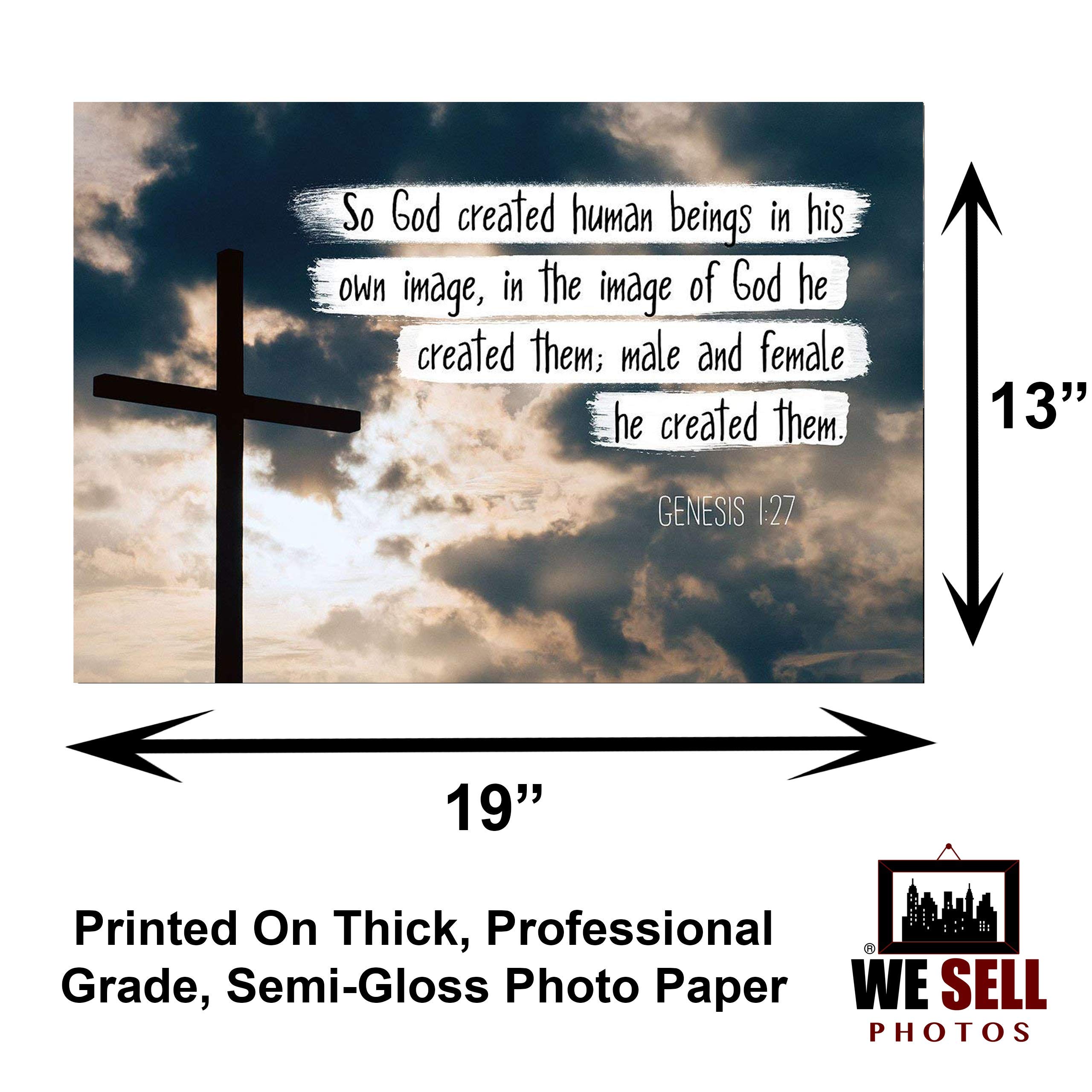 Genesis 1:27 Bible Verse Poster - 13x19 Inch Inspirational Scripture Wall Art | Christian Home Decor & Gift Idea for Baptism, Wedding, Church | Unframed Print Under $20