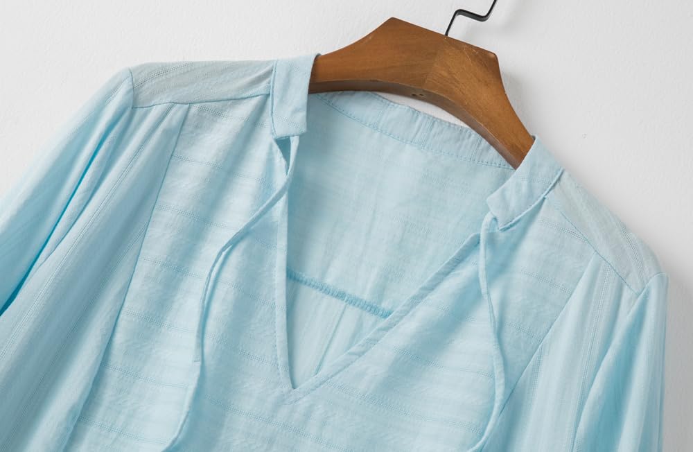 Lafural Women's V-Neck Cotton Casual Loose Shift Tunic Dress - Summer Vacation Smock with 3/4 Sleeves & Pocket | Perfect for Beach Outings, Weekend Brunch & Casual Office Wear