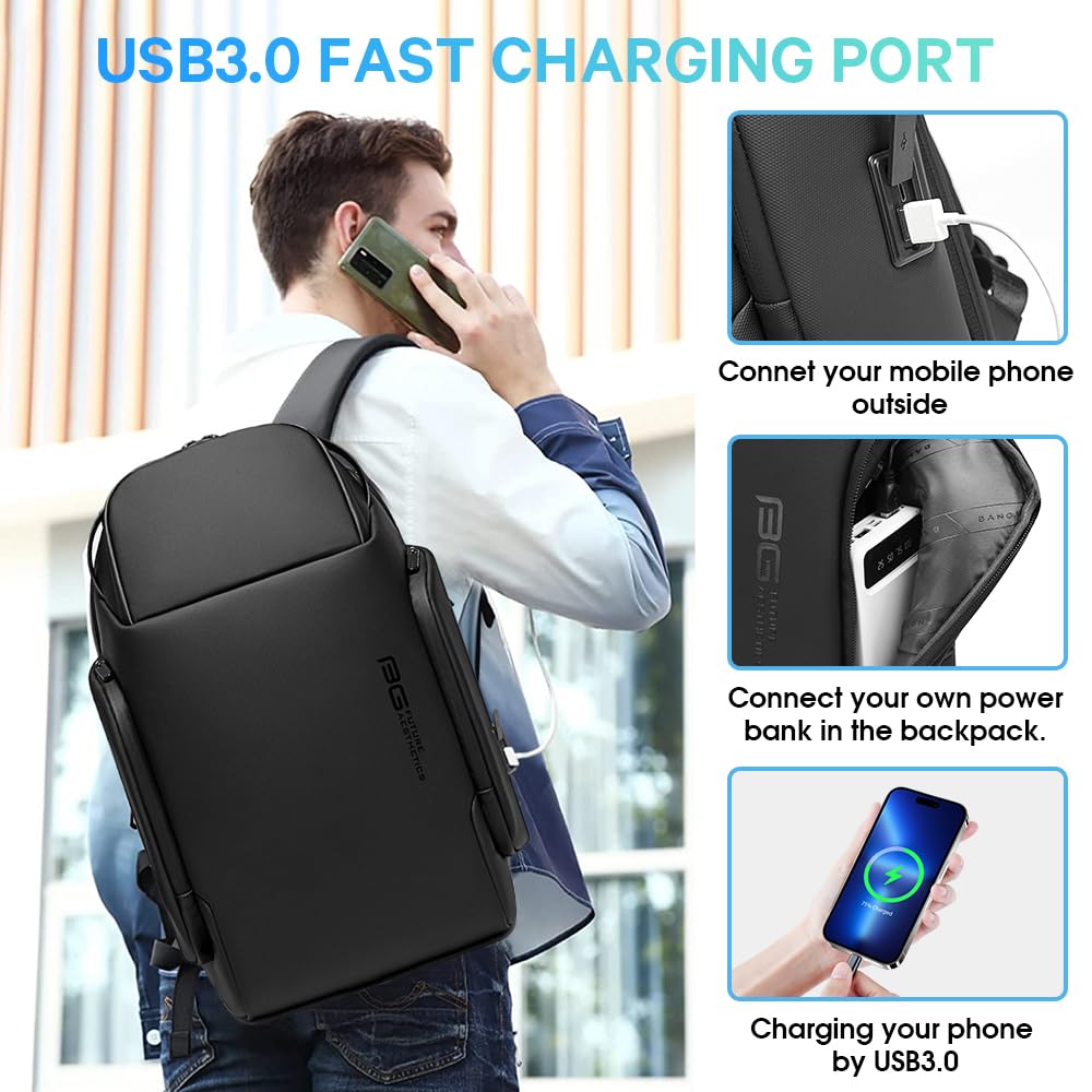 BANGE Professional Business Backpack for Men & Women - 15.6 Inch Laptop Backpack with USB 3.0 Charging Port - Waterproof Travel & Work Backpack for Office, Commuting & Business Trips