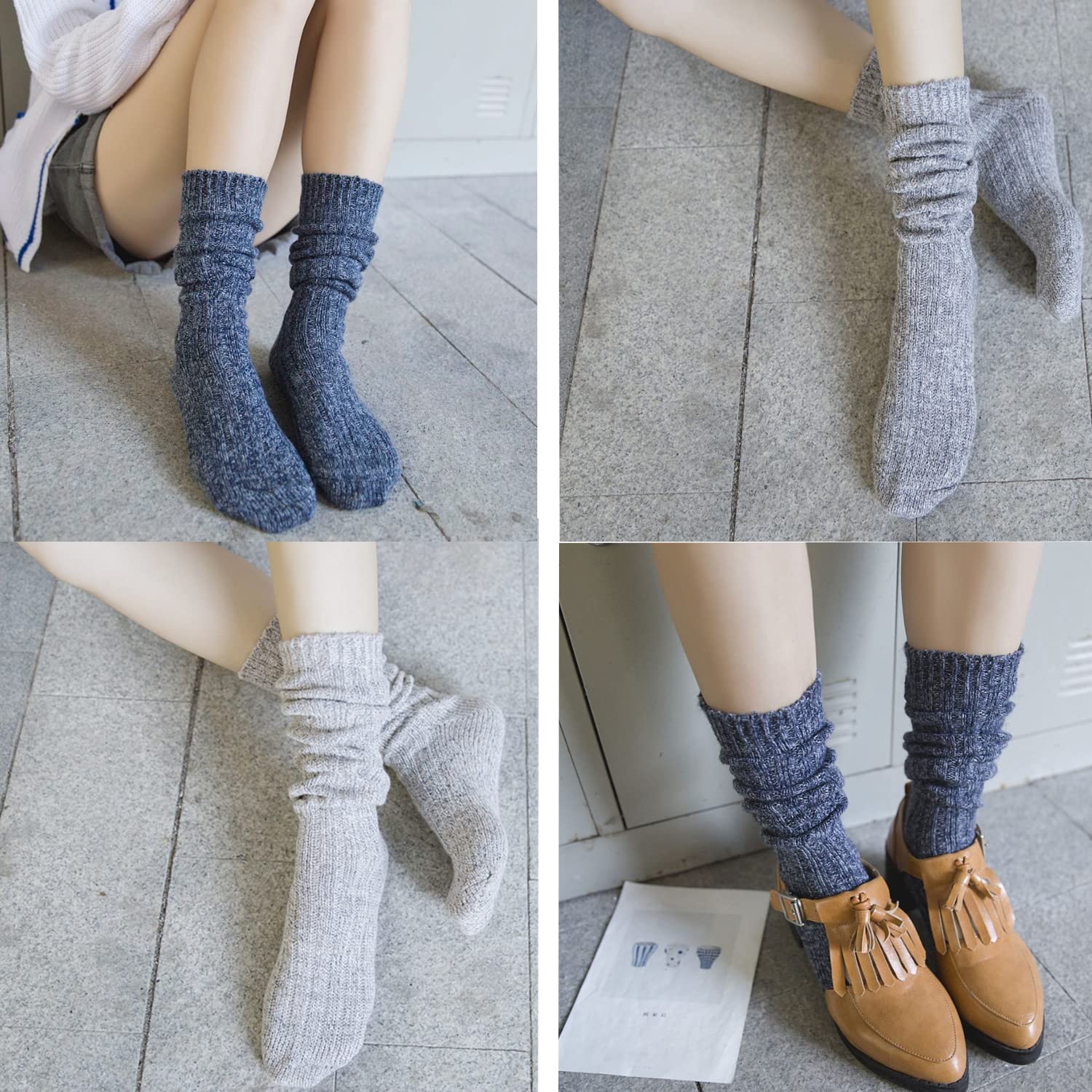 TINTAO Women's Cotton Knit Crew Socks - Thick Warm Wool Slouch Socks for Women, Size 5-10 - Perfect for Winter, Home, Office & Gift Giving #W502