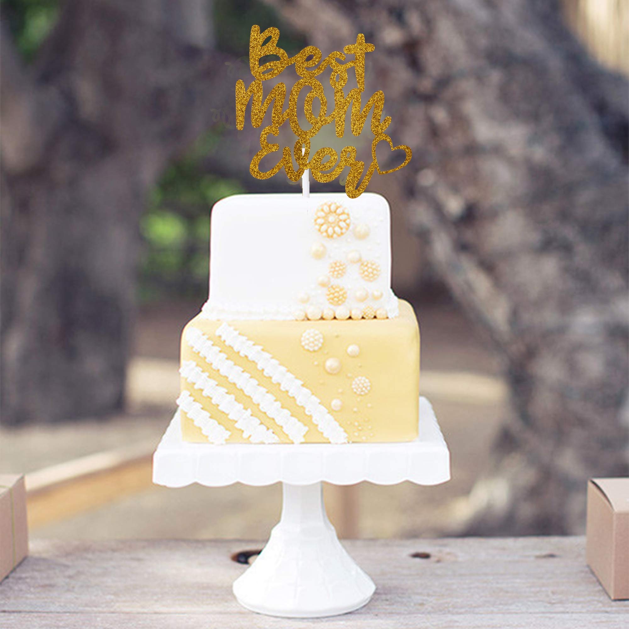 Best Mom Gold Glitter Cake Topper - Happy Mother's Day Letter Cake Decoration for Party, Birthday, Wedding & Special Celebrations