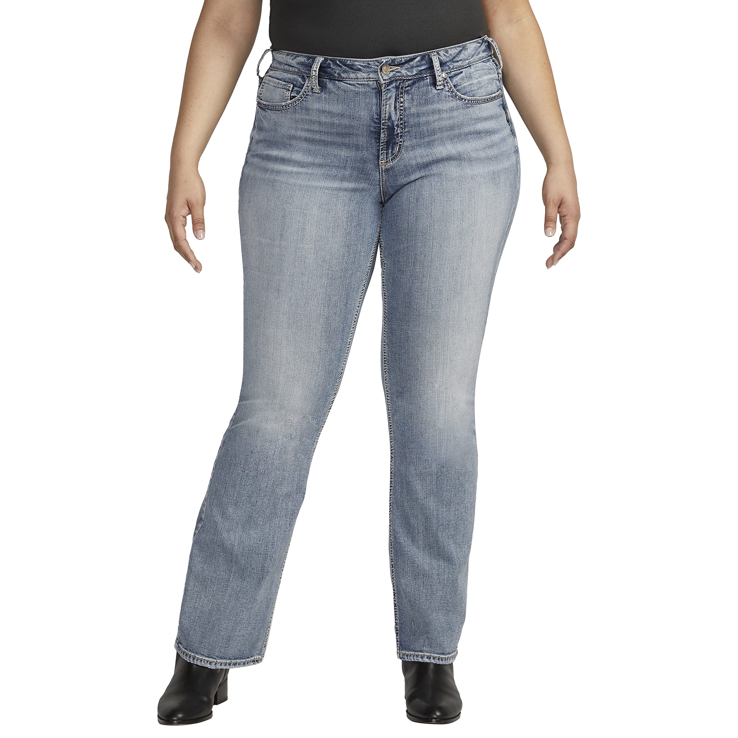 Silver Jeans Co. Women's Plus Size Suki Mid Rise Slim Bootcut Jeans - Comfortable Stretch Denim Pants for Casual Wear & Night Out