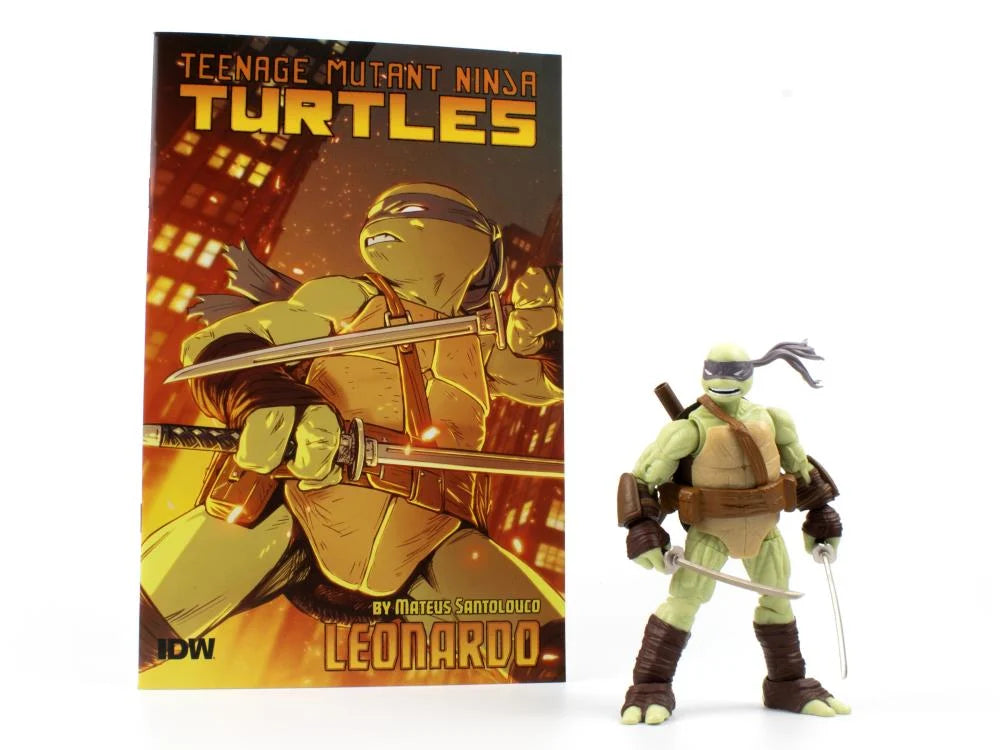 Teenage Mutant Ninja Turtles BST AXN Leonardo Version 2 Action Figure & Comic Book Set - Collectible Toy for TMNT Fans, Perfect for Display, Gifts, and Play