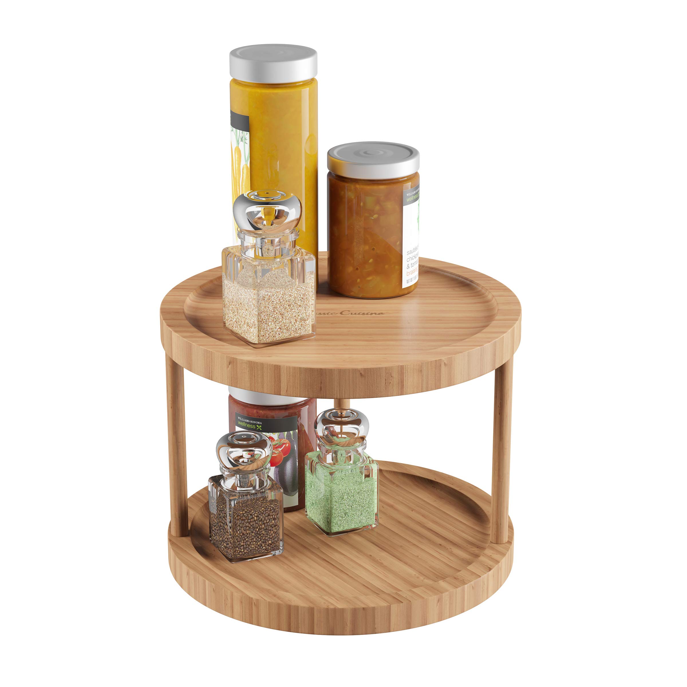 All-Natural Bamboo 10-Inch Two-Tier Lazy Susan Turntable - Round Kitchen Organizer for Spices, Condiments & Makeup | Perfect for Pantry, Dining Table & Vanity Display