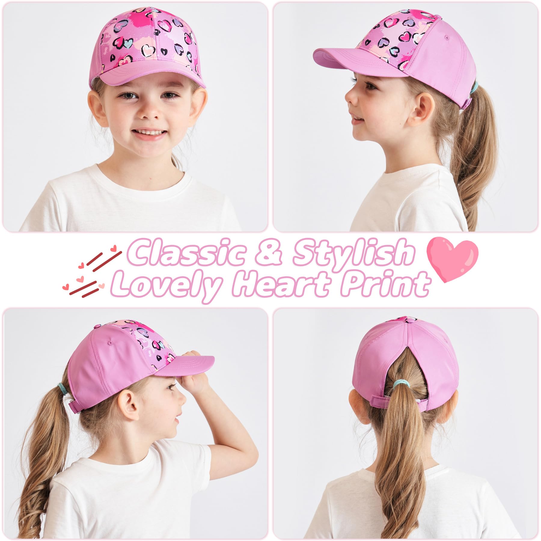 Girls Baseball Trucker Hat with Ponytail Hole - Adjustable Toddler & Kids Cap for Outdoor Sports, Playground, and Summer Activities