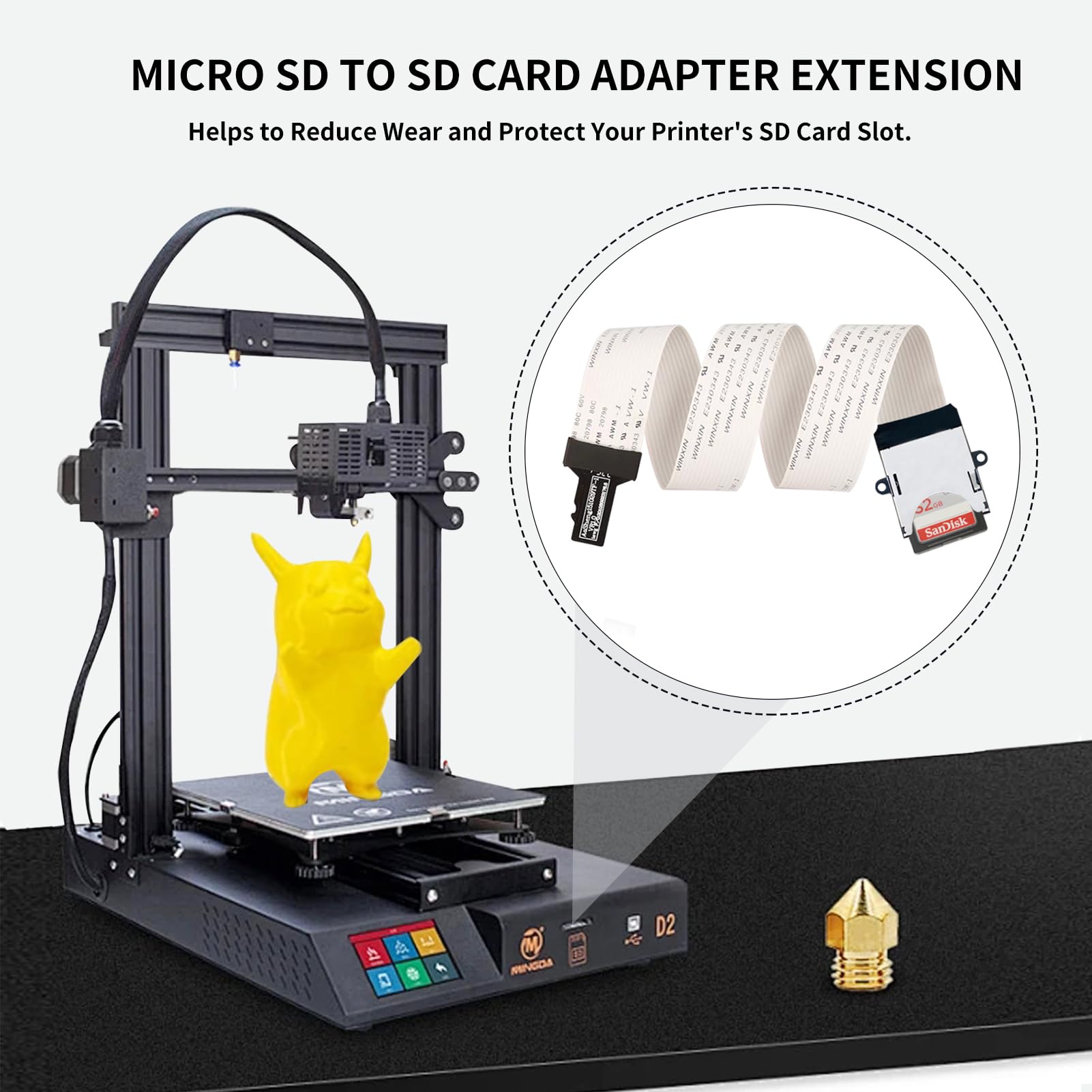 3D Printer Micro SD to SD Card Extension Cable - 9.8 inch/25cm Male to Female Memory Card Adapter for Camera, Raspberry Pi, and 3D Printing Accessories