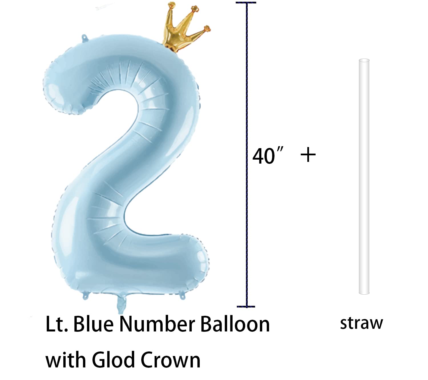 40 Inch Large Number 2 Balloon with Crown - 2nd Birthday Party Decorations for 2 Year Old - Blue Birthday Sign & Party Supplies - Perfect for Birthday Photos, Cake Smash Sessions & Milestone Celebrations