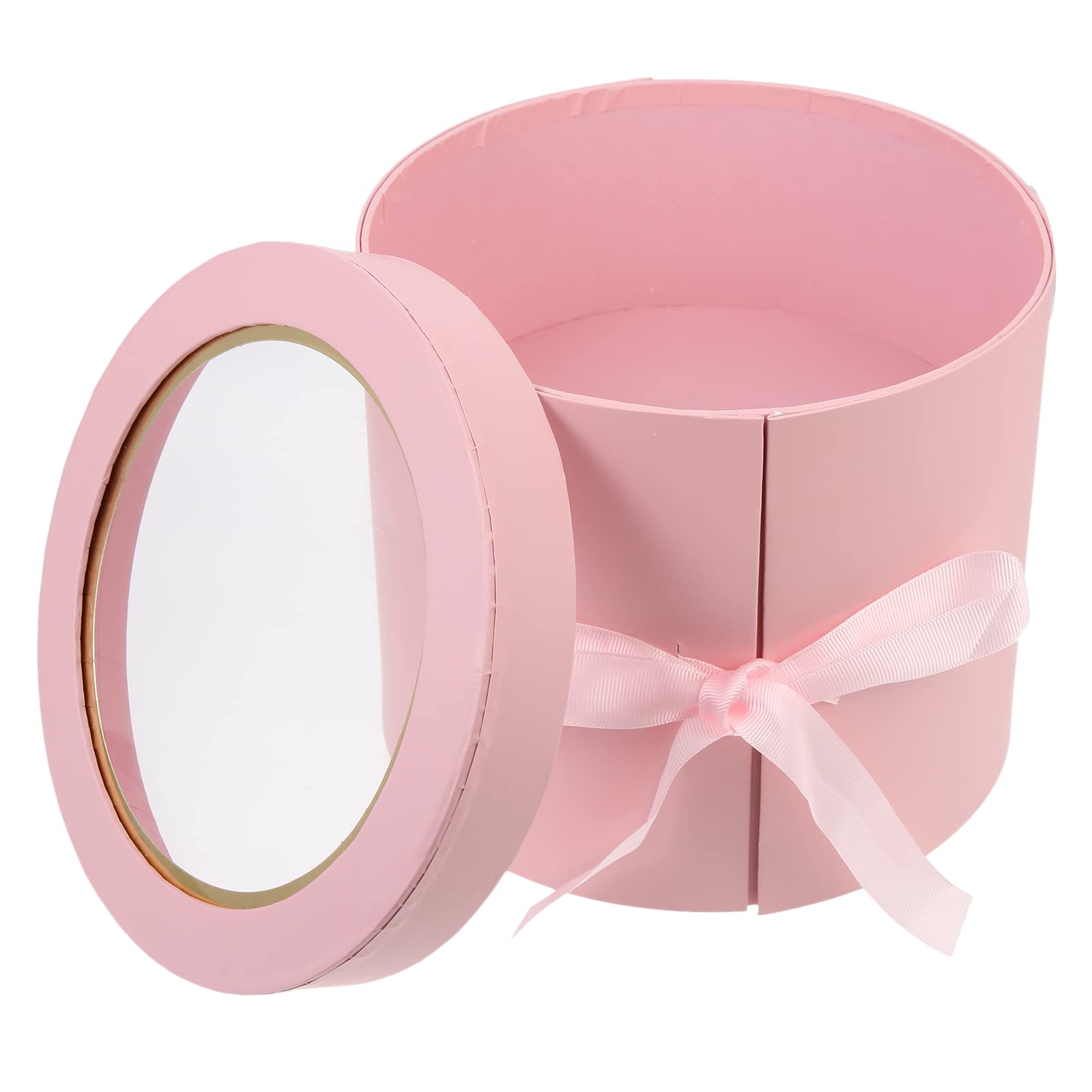 LUOZZY Round Flower Gift Box - Preserved Roses Display Case, Valentine's Day Present, Wedding Anniversary Gift, Home Decor (Pink) - Perfect for Romantic Surprises, Table Centerpieces & Luxury Gift Wrapping