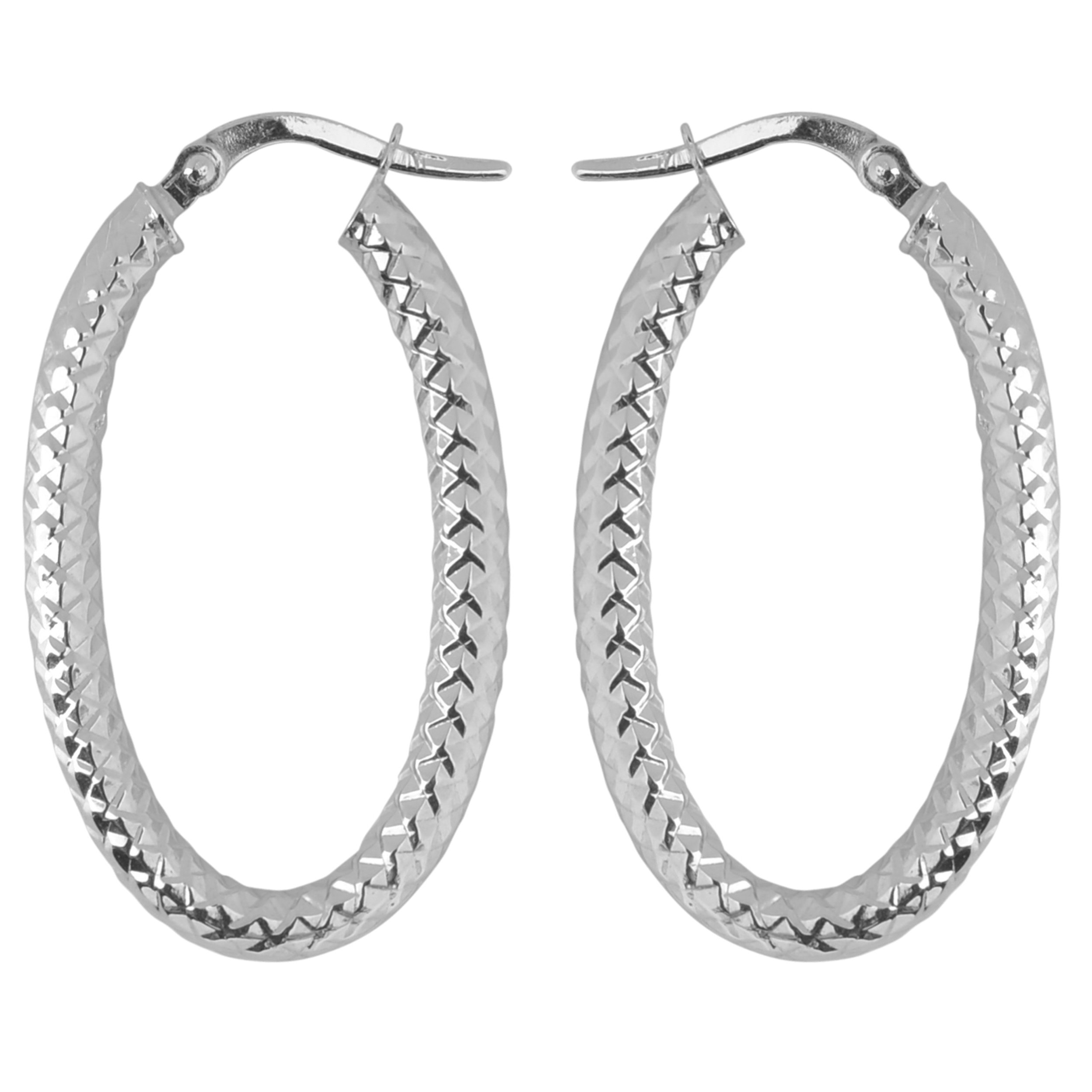 14K Gold 3mm Diamond-Cut Oval Hoop Earrings for Women - Yellow Gold & White Gold Options | Elegant Everyday Jewelry, Perfect for Work, Parties & Special Occasions