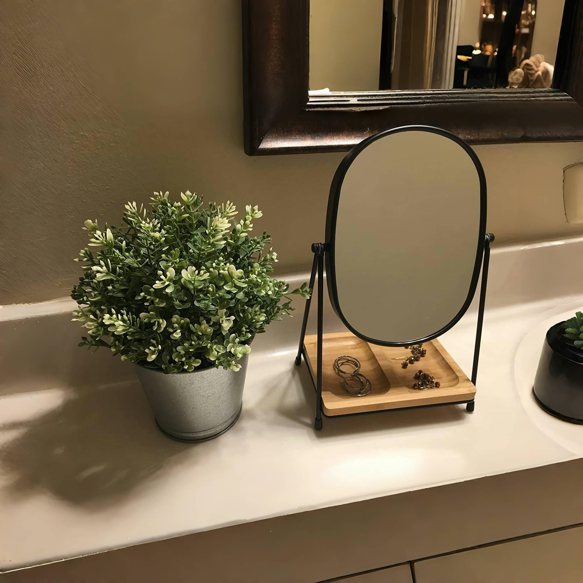 JOYOEIKON 5x/1x Magnifying Makeup Mirror with Bamboo Tray - 360° Rotating Vanity Mirror with Stand for Makeup Application, Skincare, and Eyebrow Grooming - Perfect for Dressing Tables, Bathrooms, and Travel