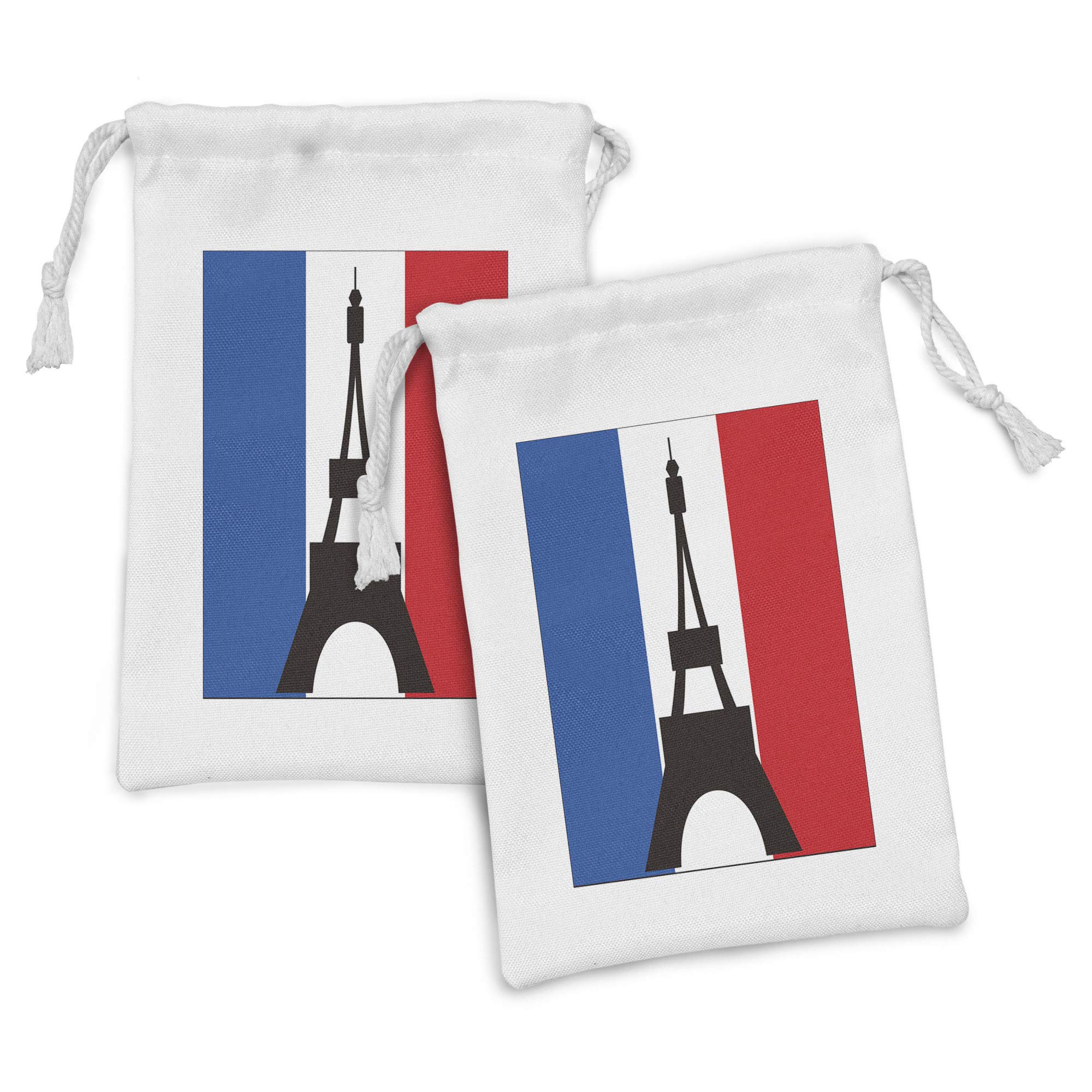 Ambesonne Eiffel Tower Fabric Pouch Set of 2 - Geometric Design Parisian Style Drawstring Bags for Travel, Makeup, Jewelry & Gifts (9