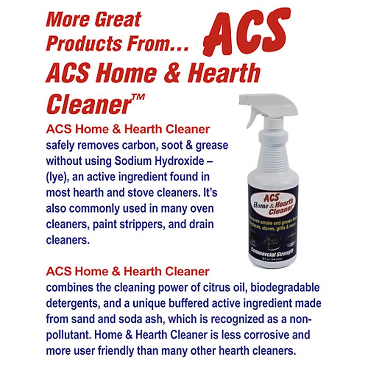 ACS Home & Hearth Cleaner - All-Purpose Cleaning Solution for Fireplaces, Grills & Stoves | Safe & Effective for Indoor & Outdoor Use