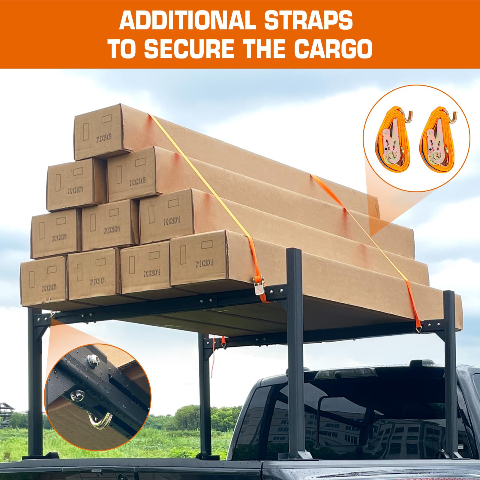 Universal Aluminum Truck Ladder Rack - Adjustable 62-80 Inch Pickup Bed Rack with 800LB Capacity | Heavy Duty for Bikes, Kayaks, Surfboards, Ladders, Lumber & Tents | Perfect for Outdoor Adventures, Camping & Work Transport