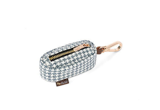 Premium P.L.A.Y. Houndstooth Blue/White Dog Waste Bag Dispenser - Leash Attachment for Easy Cleanup During Walks, Park Visits & Travel