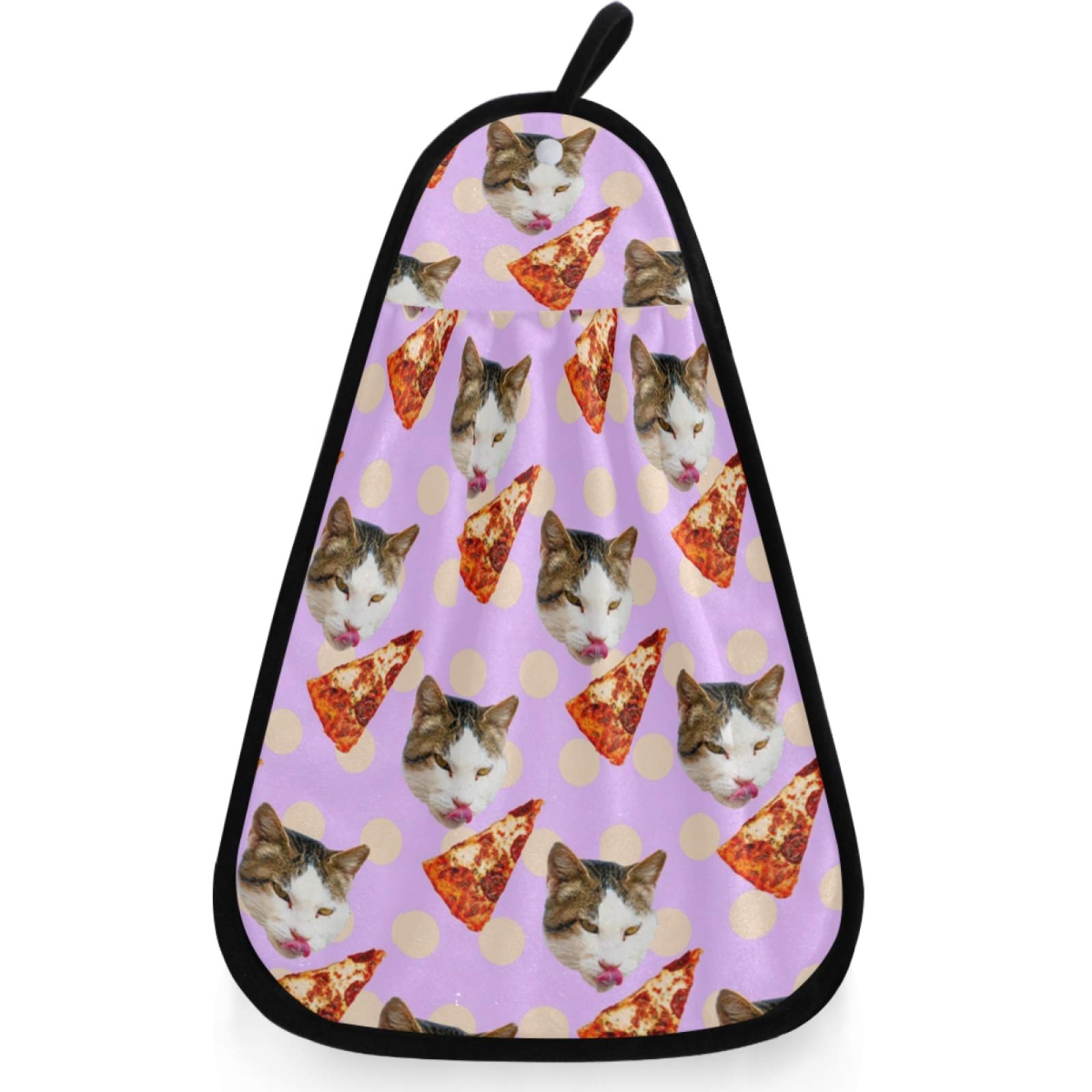 Visesunny Cat with Pizza Hand Towel - Soft Absorbent Cotton Kitchen & Bathroom Towel with Hanging Loop - Cute Decor Dish Towel for Cleaning, Drying - Perfect for Kitchen, Bathroom, Party Decor & Gift Idea