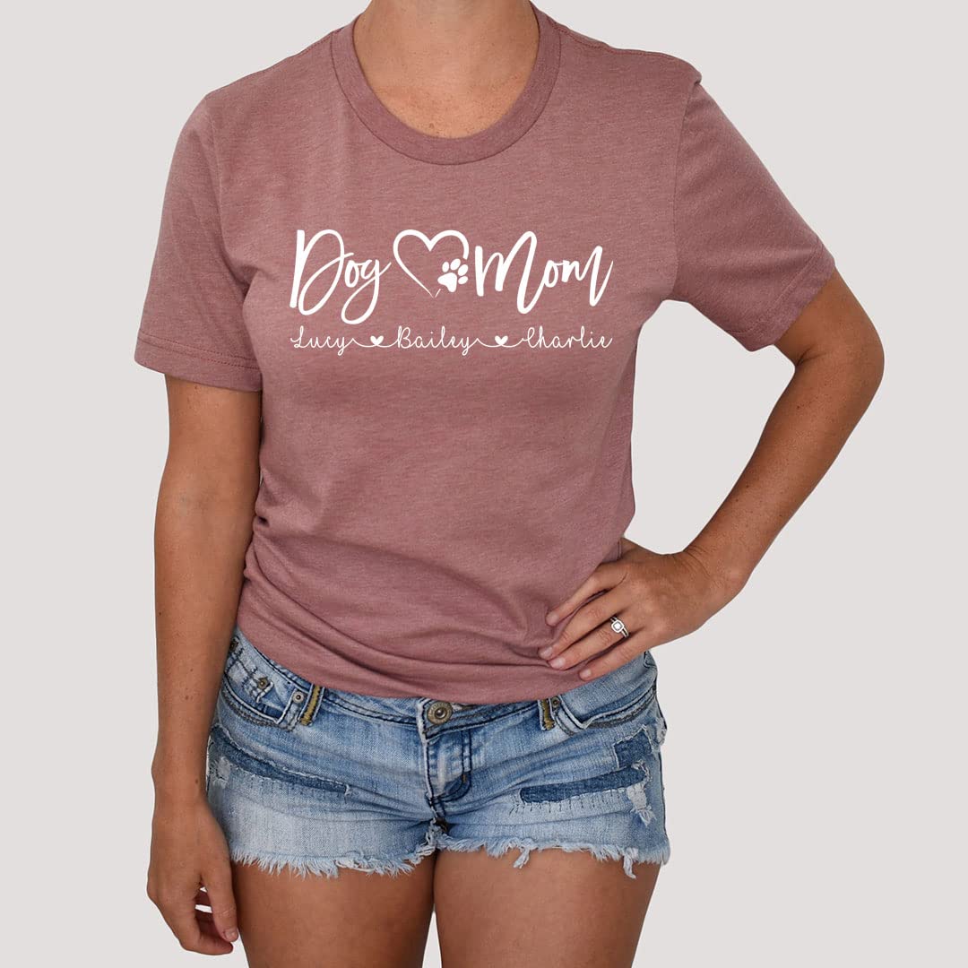Custom Dog Mom T-Shirt with Name - Funny Dog Lover Shirt for Women - Cute Pet Owner Gift - Perfect for Birthdays, Mother's Day & Dog Adoption Celebrations