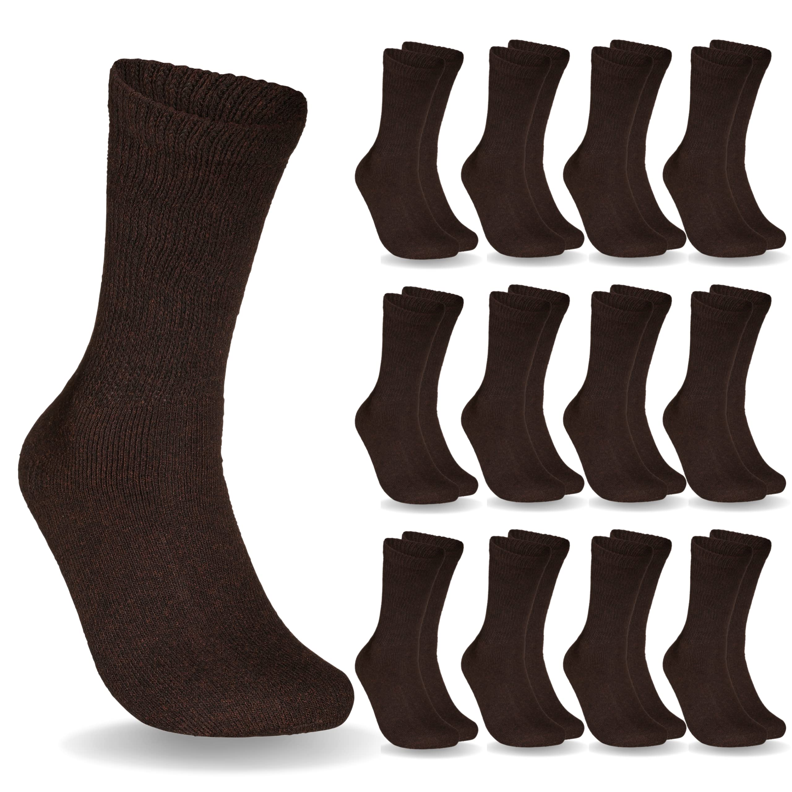 12 Pairs Cotton Diabetic Socks for Men & Women - Non-Binding Wide Top Crew Socks for Neuropathy & Circulation - Ideal for Daily Wear, Work & Travel