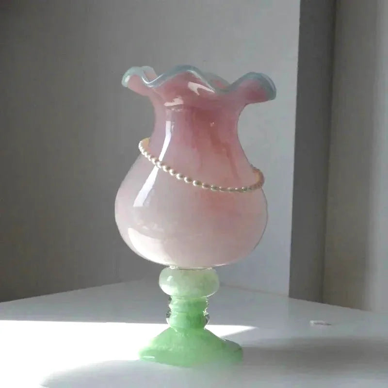 Lily Bloom Pedestal Glass Vase - Elegant 12