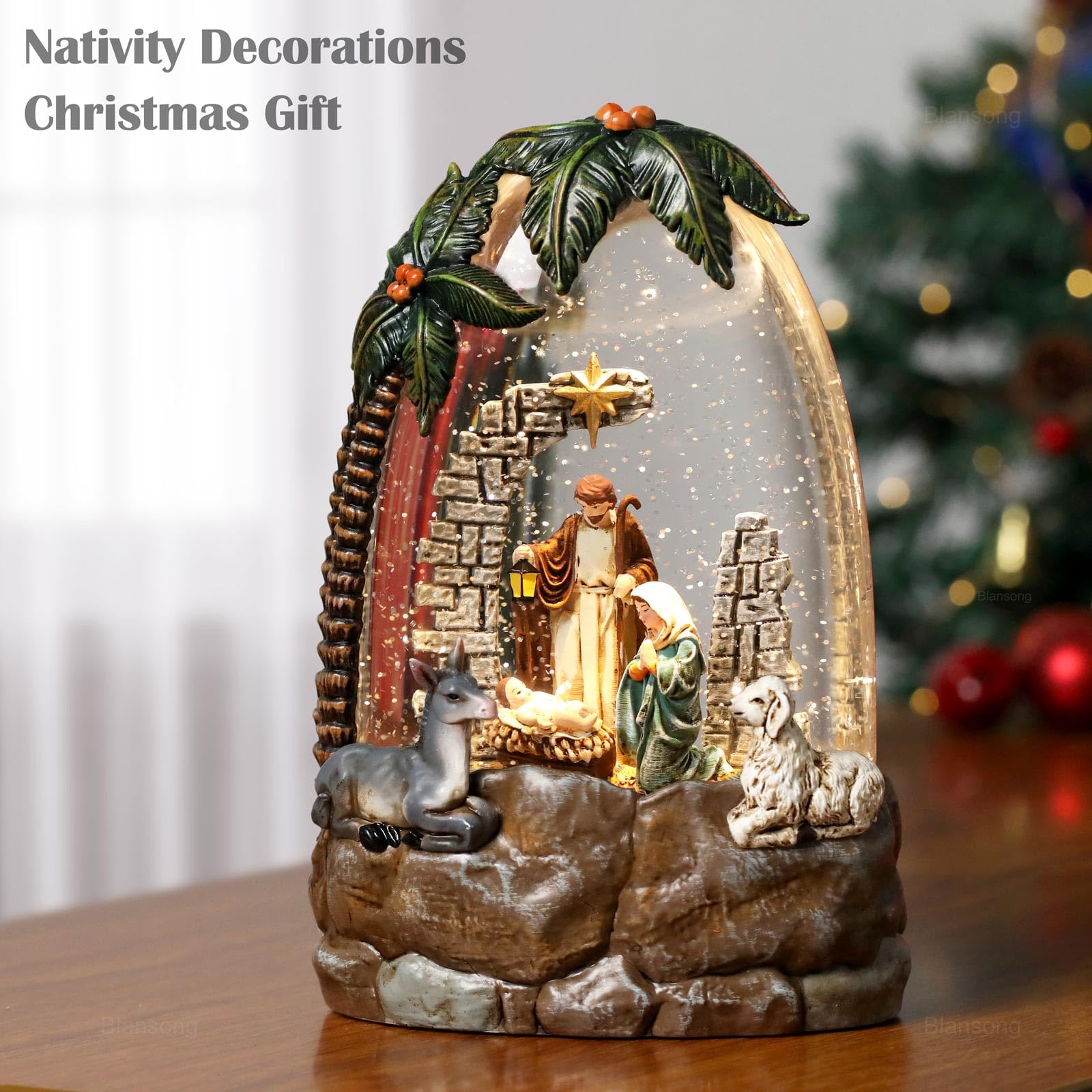 Christmas Snow Globe Lantern with Nativity Scene - 10.2 Inch Holiday Decor with Timer, USB & Battery Power - Perfect for Home, Office, and Christmas Party Decorations