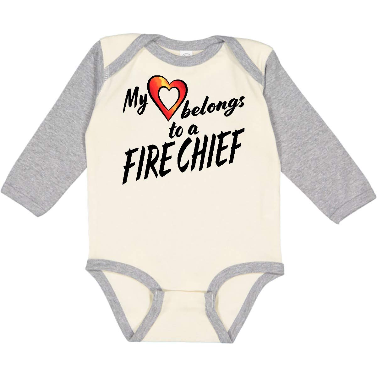 Inktastic My Heart Belongs to a Fire Chief Red Heart Print Long Sleeve Baby Creeper - Cute Firefighter-Themed Outfit for Infants & Toddlers - Perfect for Family Photos, Fire Station Visits & Special Occasions