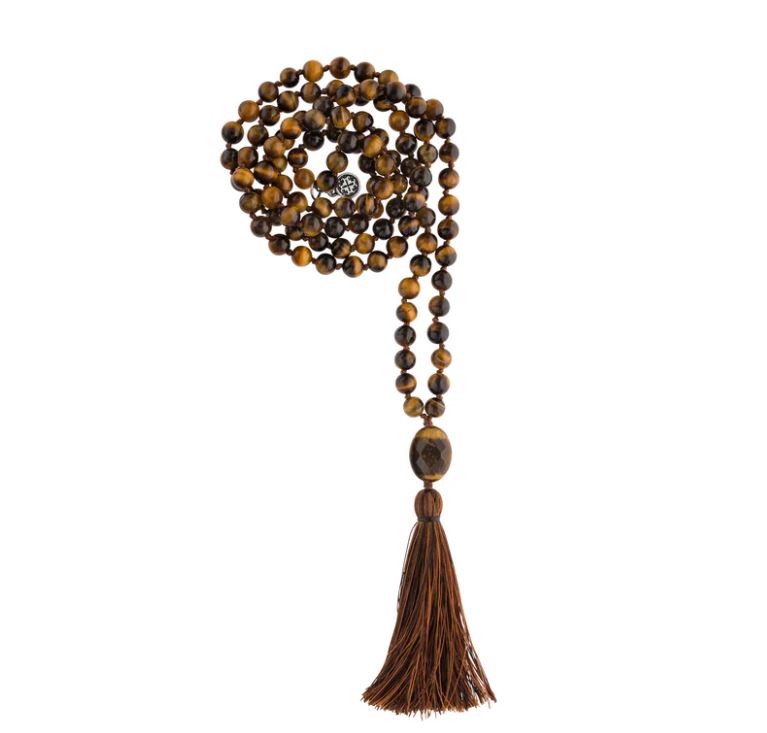 Authentic Tiger's Eye Mala Beads Necklace for Meditation & Prayer - 108 Healing Gemstone Buddhist Prayer Beads for Yoga, Mindfulness & Spiritual Protection