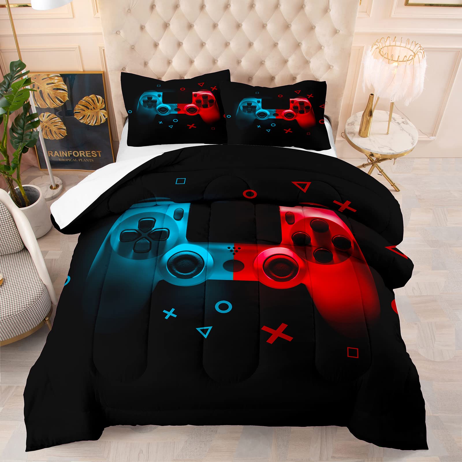 Bodhi Gaming Comforter Set - Modern Gamepad Design Queen Size Bedding for Teens & Boys - Includes 1 Gamer Comforter & 2 Pillowcases - Perfect for Gaming Rooms, Sleepovers & Teen Bedrooms