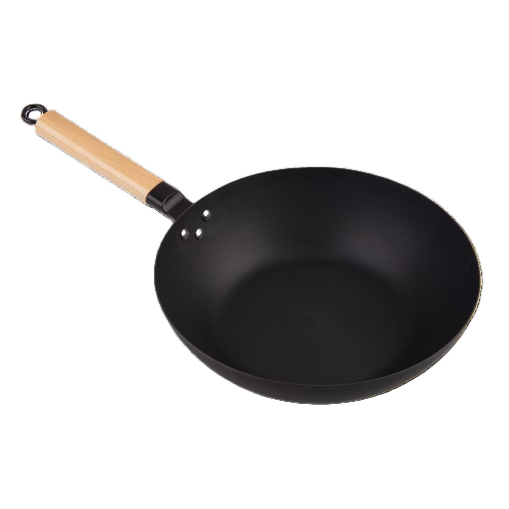 Premium Dline Black Carbon Steel Pre-Seasoned Stir Fry Pan - 30cm with Beechwood Handle | Professional Wok for Asian Cooking, Sautéing & Stir Frying | Perfect for Home Chefs & Restaurant Use