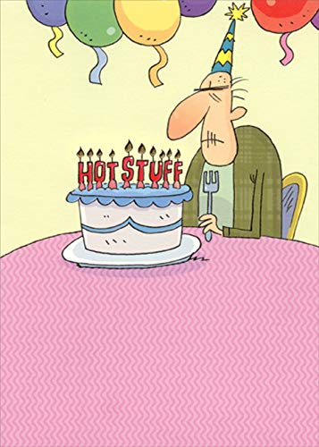 Funny Masculine Birthday Card for Men - Old Man with Cake & Hot Stuff Candles - Humorous Greeting Card for Him | Perfect for Dad, Husband, or Boyfriend's Birthday Celebration