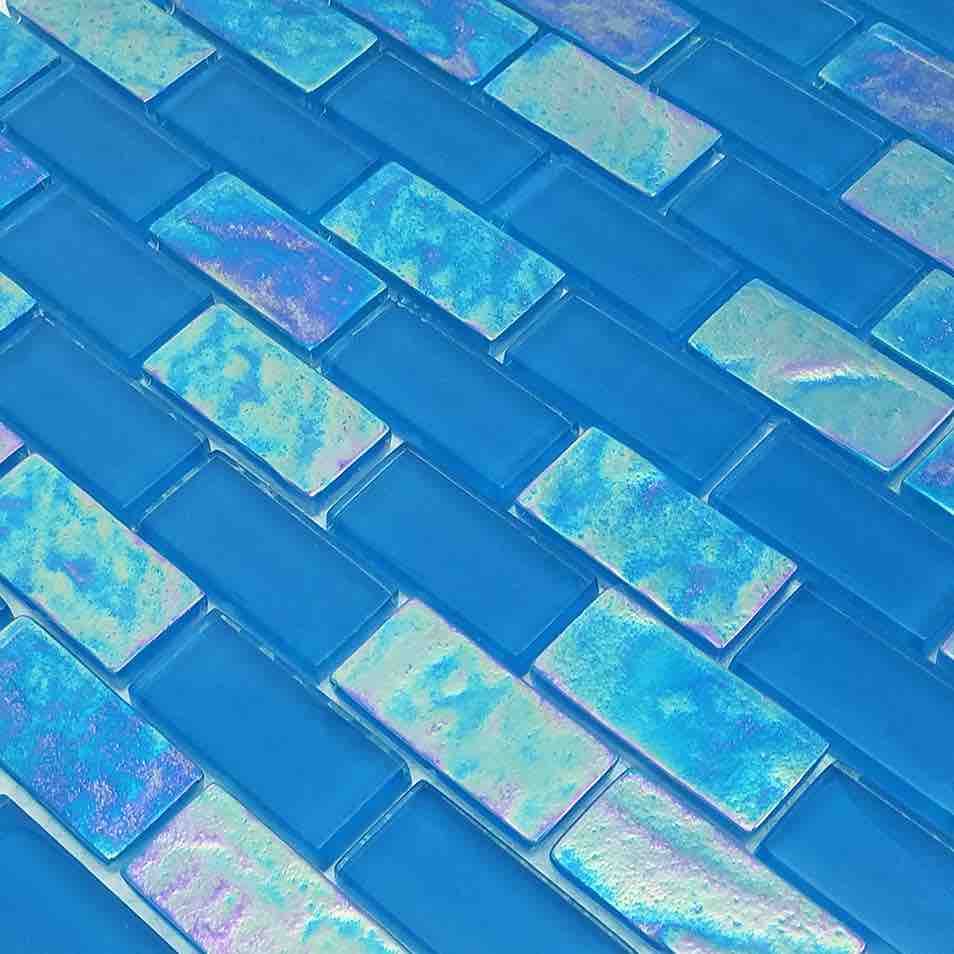 Sheen Blue Glass Mosaic Tile 1x2 - Perfect for Kitchen Backsplash, Bathroom Walls & Pool Designs