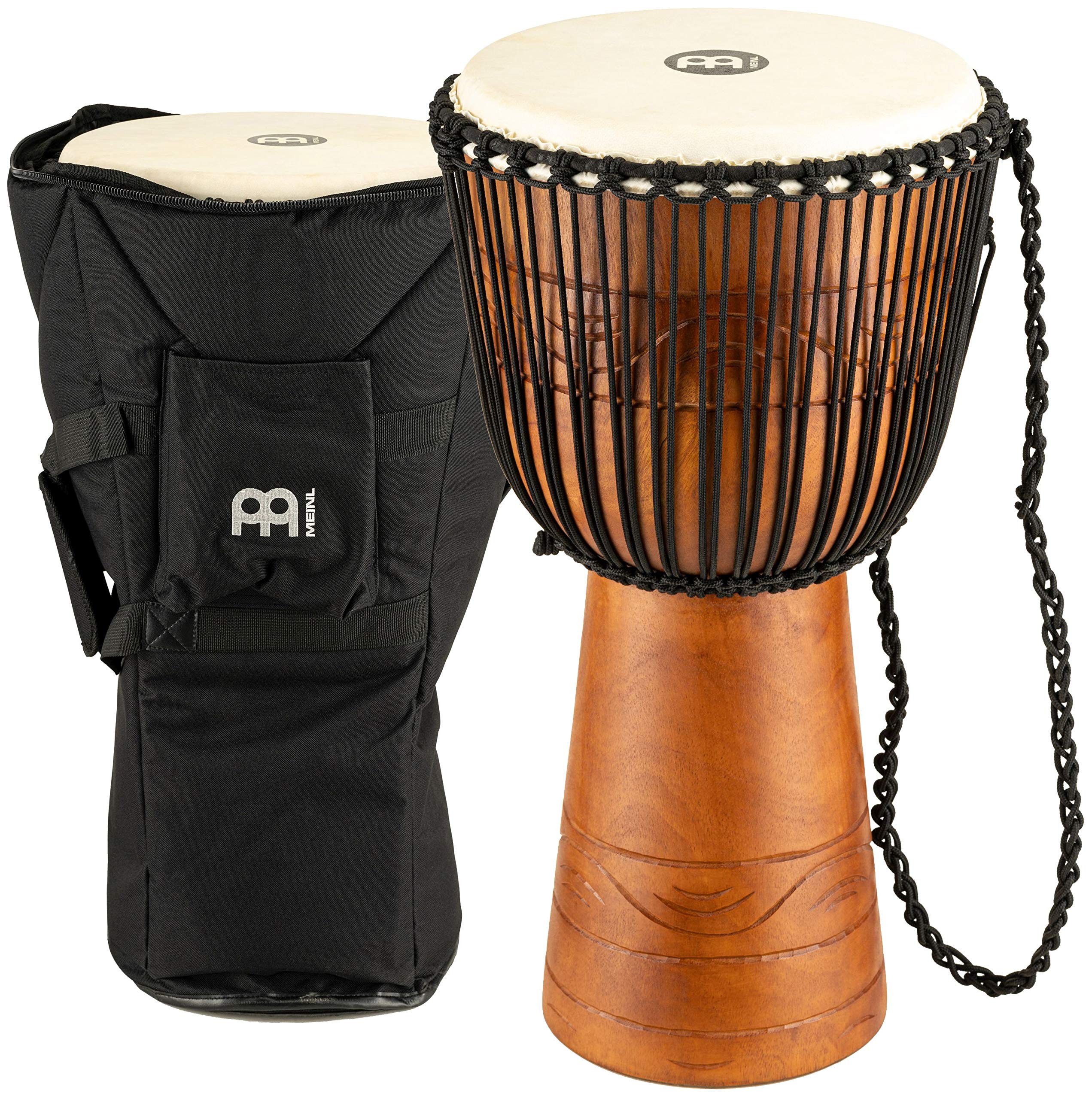 Meinl Percussion ADJ2-L+BAG 12-Inch African Style Wood Djembe Drum with Rope Tuning & Carrying Bag - Brown | Perfect for Drum Circles, Music Therapy & Cultural Performances