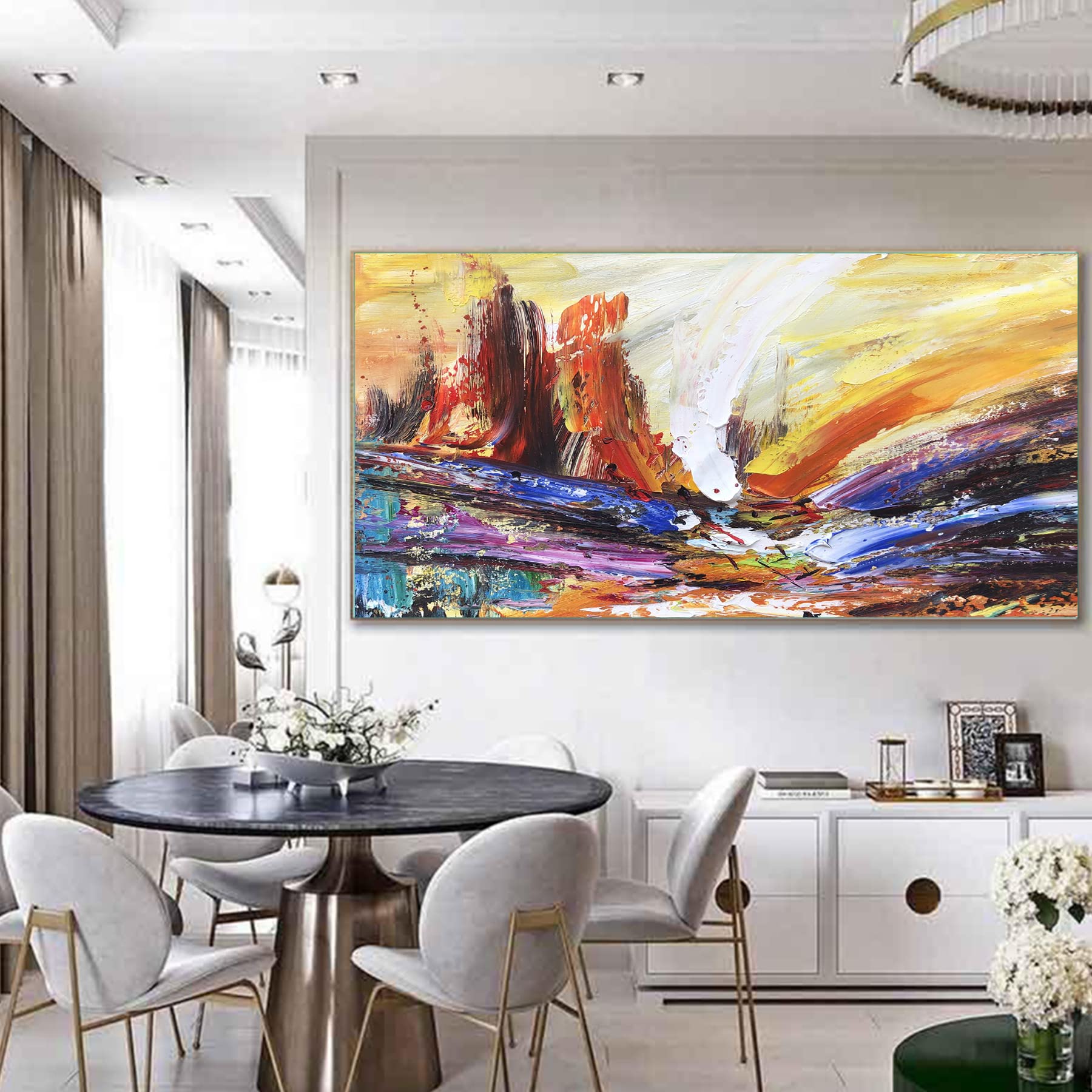 Hand-Painted Original Oil Painting on Canvas - Large Wall Art Decor (60x30 Inches Unframed) - Textured Tower Landscape for Bedroom, Living Room & Office - Perfect Gift for Teens & Art Lovers
