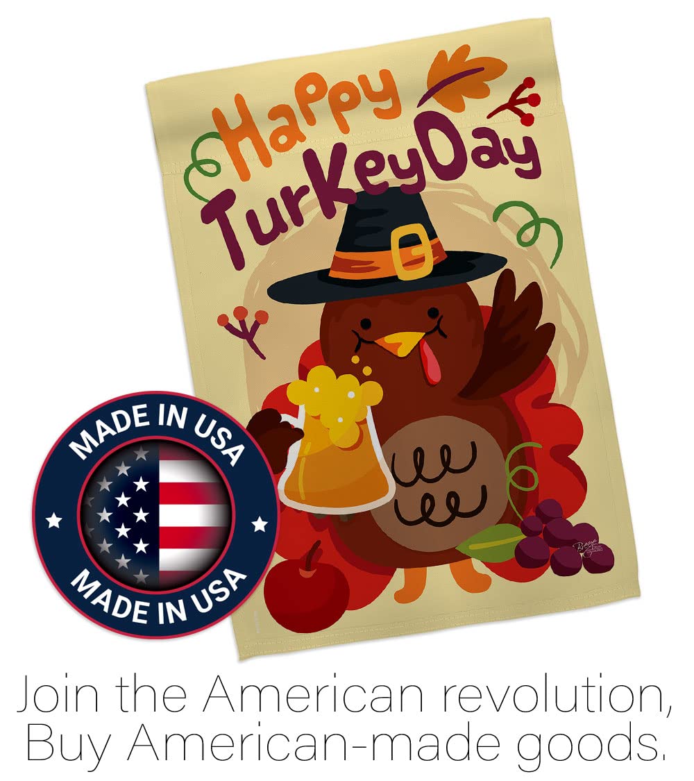 Happy Turkey Day Fall Flag - Thick Fabric Thanksgiving Decor for Home