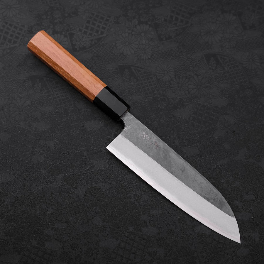 Premium Santoku Knife - Blue Steel #2 Kurouchi Finish with Buffalo Teak Handle (165mm) - Ideal for Sushi, Vegetables & Meat Cutting - Professional Japanese Kitchen Knife for Chefs & Home Cooks