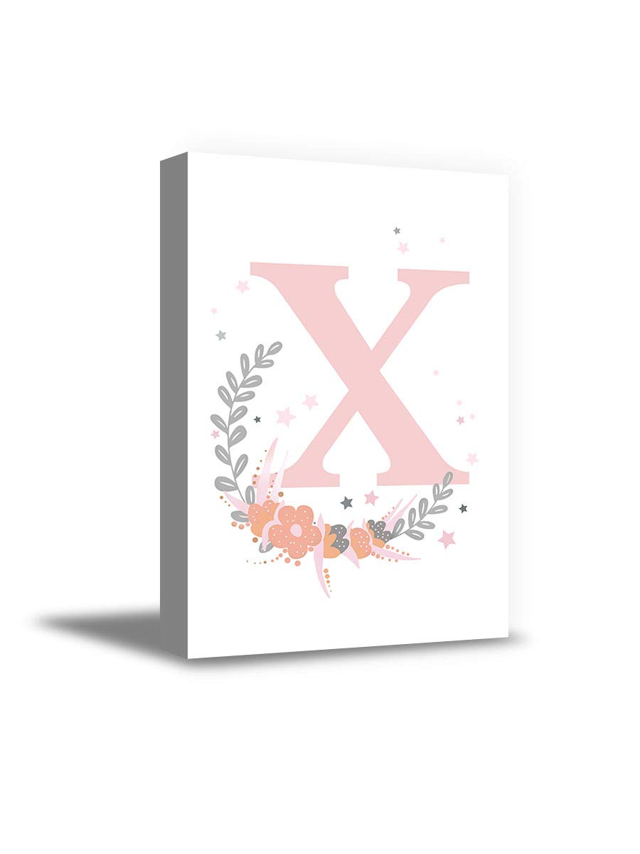 Pink Floral Initial Letter X Nursery Canvas Wall Art - 15