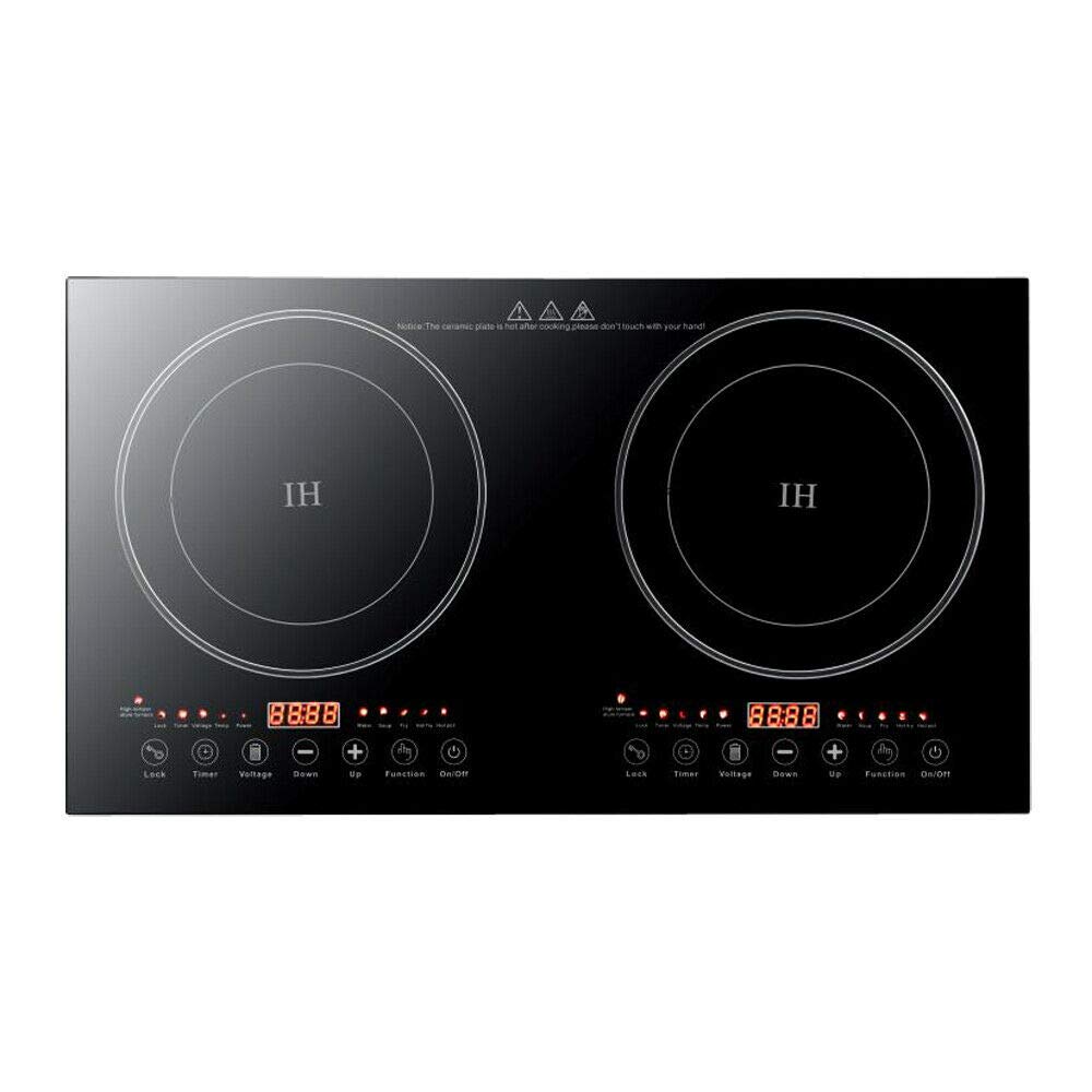 Black Crystal Panel Induction Cooker 110V - Double Burner Electric Hot Plate Stove, 1200W Countertop Cooktop with 8 Power Levels - Perfect for Griddle, Pan, Wok & Home Kitchen Cooking