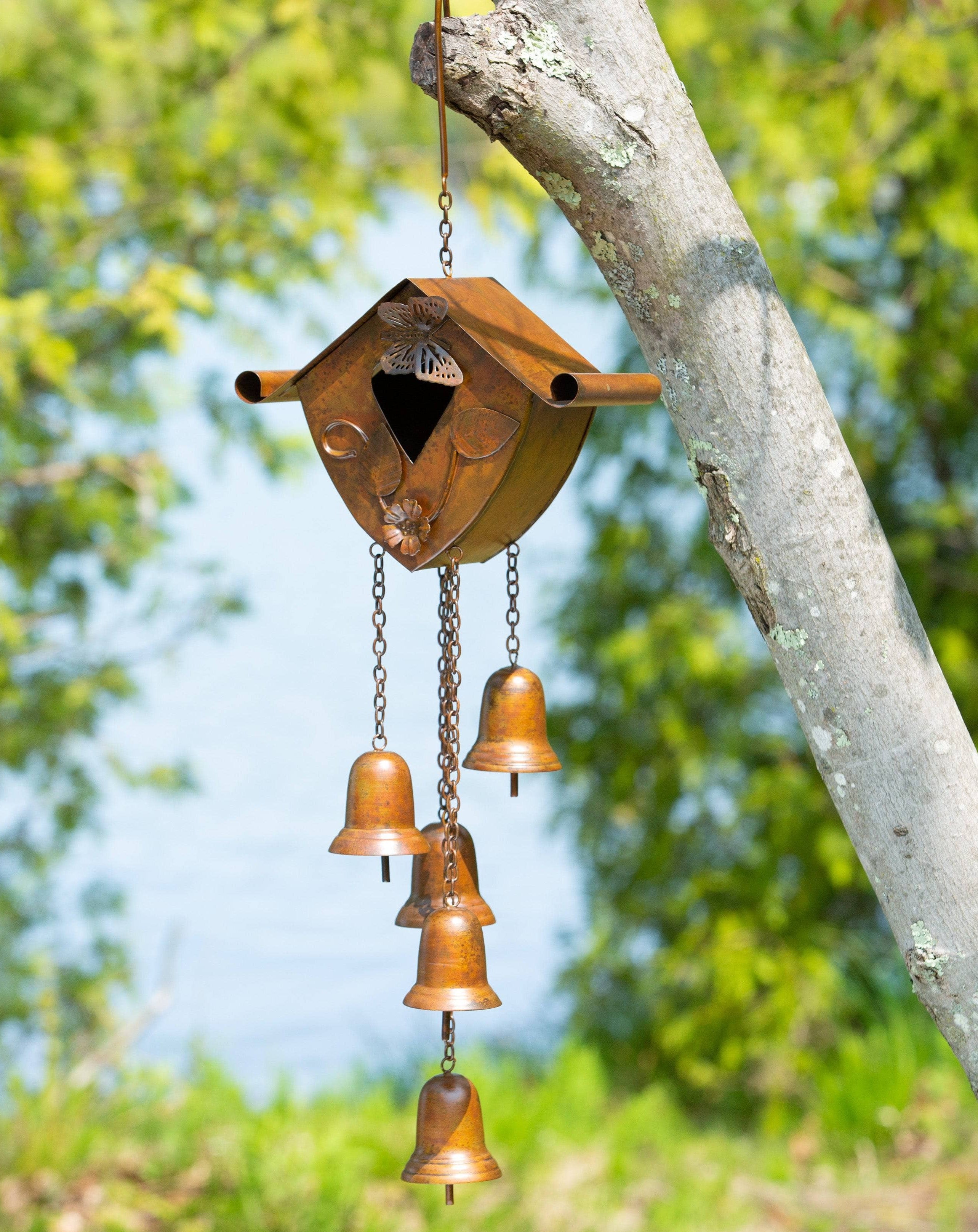 Handmade Wooden Birdhouse Wind Chime - Outdoor Garden Decor with Melodic Tones for Patio, Porch & Backyard Relaxation