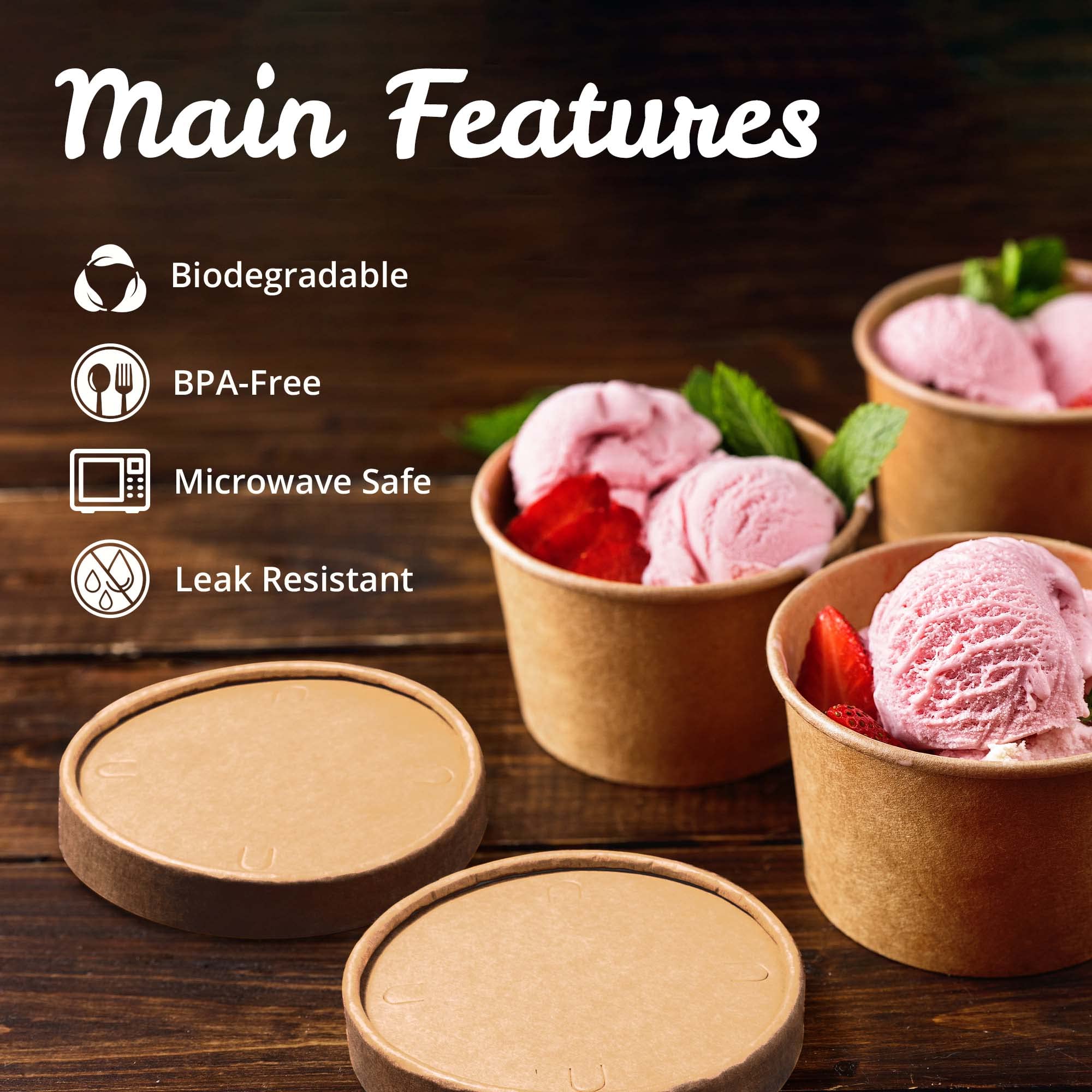 MATICAN 9-Oz Disposable Ice Cream Cups with Lids - 40-Pack Kraft Brown Paper Soup Containers for Desserts, Parties & Takeout