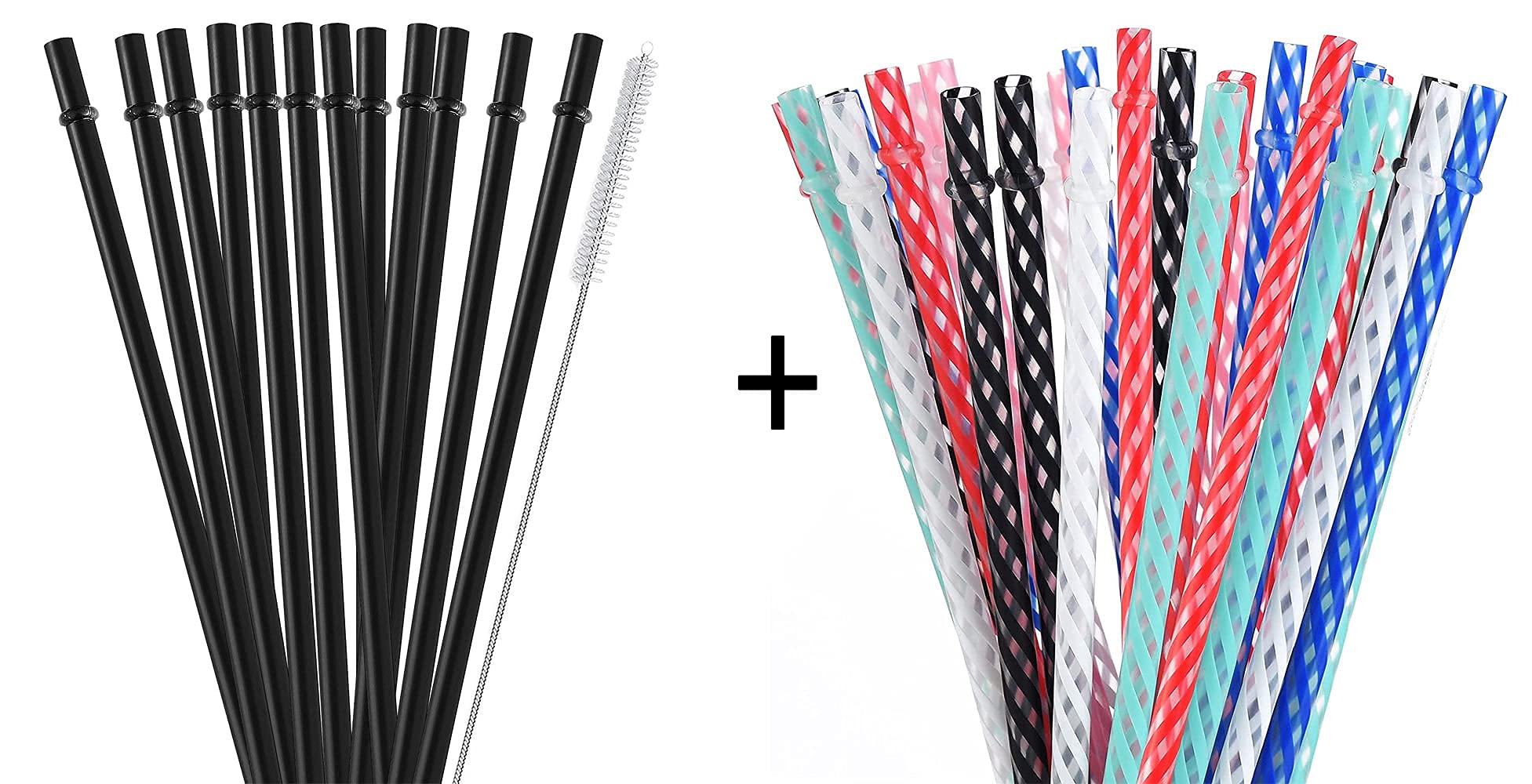 ALINK 55 Reusable Plastic Straws + 12 Extra Long Black Straws - Eco-Friendly Drinking Straws for Smoothies, Cocktails, and Iced Beverages at Home or Parties