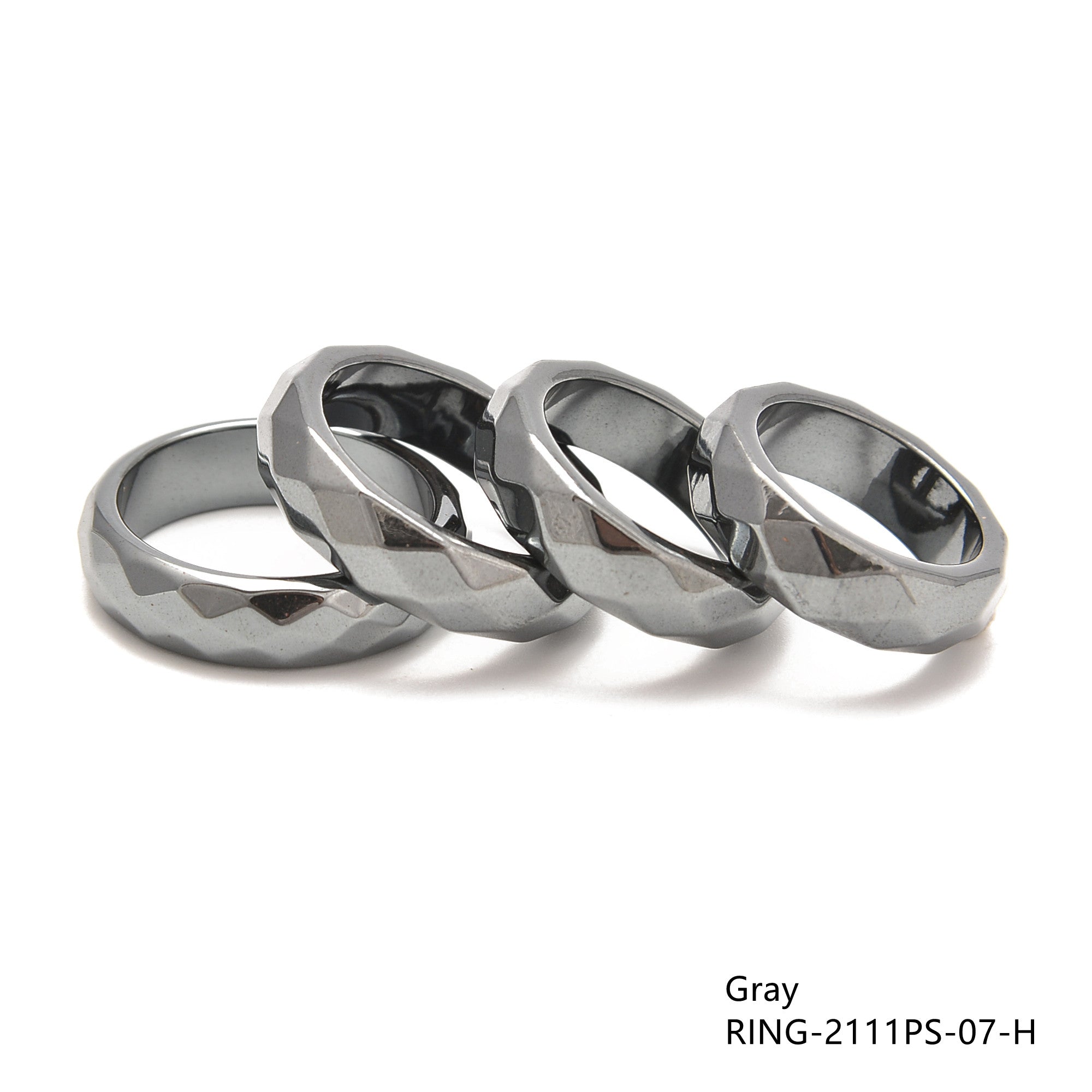 4-Pack Hematite Band Rings - Faceted Stone Jewelry Set in 4 Sizes (6/7/8/9) | Adjustable Unisex Rings for Men & Women | Perfect for Everyday Wear, Gifts & Spiritual Healing