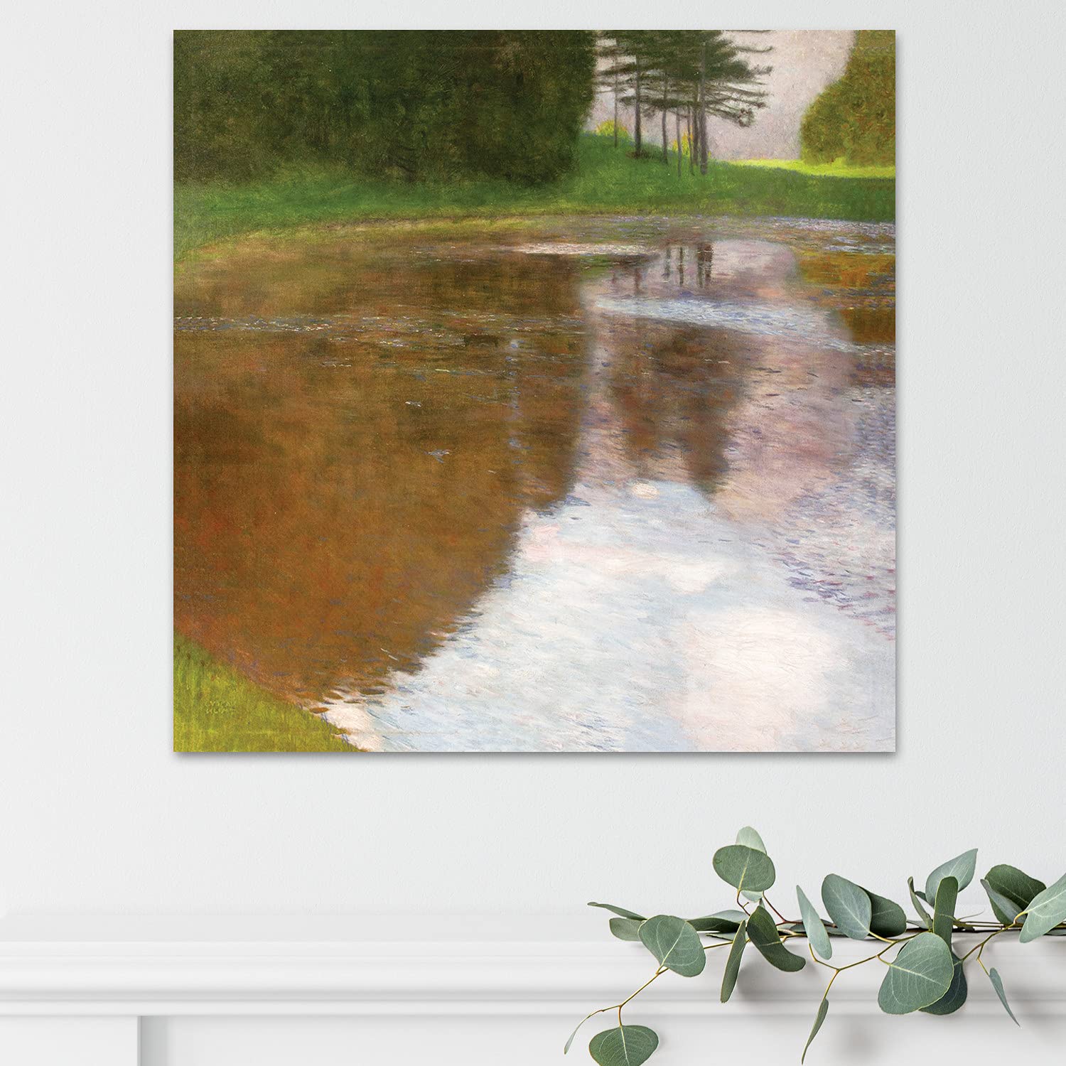 Giallobus - Gustav Klimt 'Morning by the Pond' Acrylic Glass Plexi Wall Art - 100x100 cm - Ready to Hang - Modern Home Decor for Living Room, Bedroom & Office