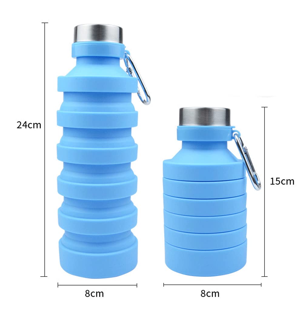 Collapsible Water Bottle 16oz (500ml) - BPA Free Silicone Foldable Sports Bottle with Carabiner for Hiking, Travel & Outdoor Activities | Portable Expandable Water Container for Gym, Camping & Daily Use