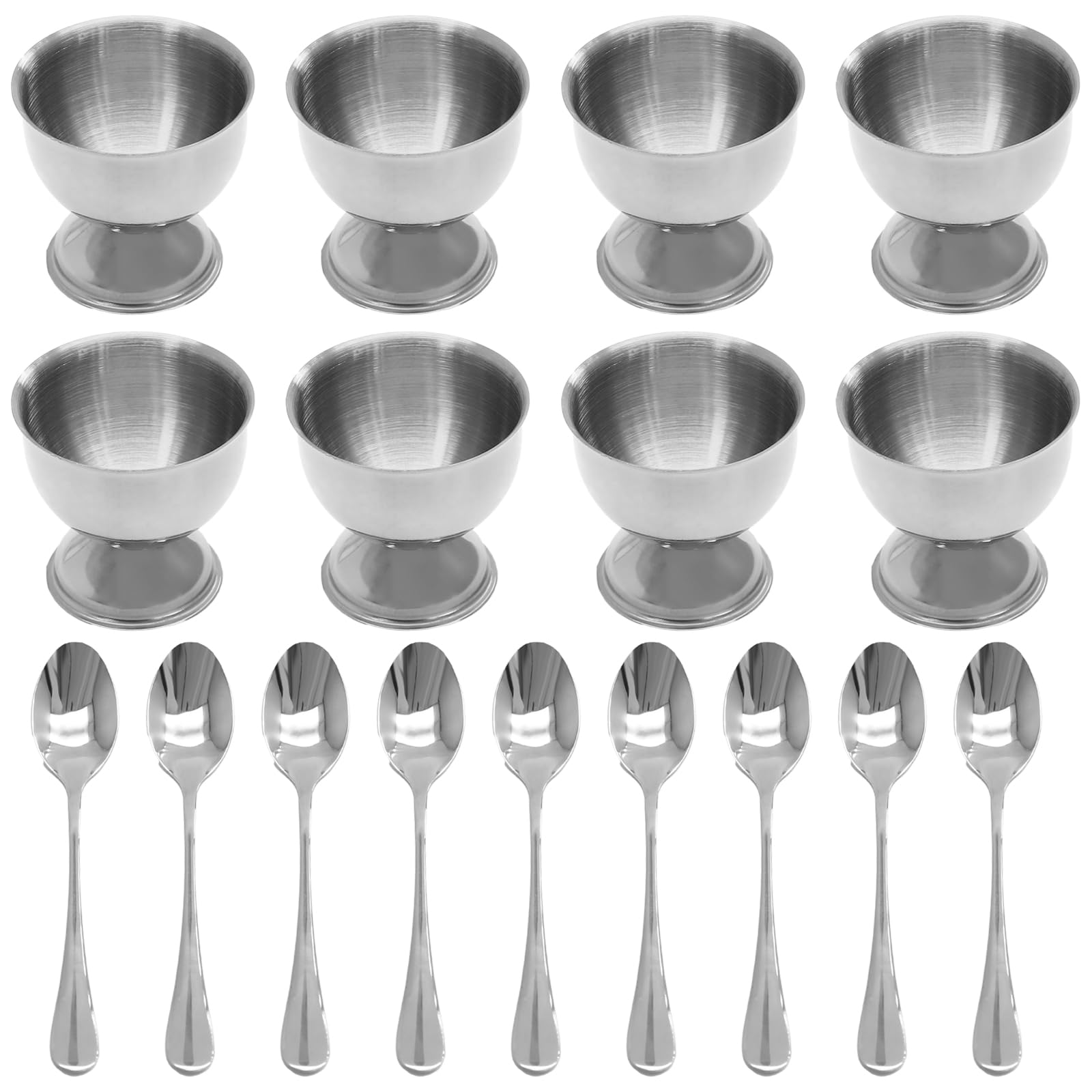 Premium Stainless Steel Egg Cups and Spoons Set of 8 - Elegant Silver Egg Holders with Matching Spoons - Perfect for Soft & Hard Boiled Eggs - Ideal for Breakfast, Brunch, Easter Decor, and Kitchen Dining Accessories