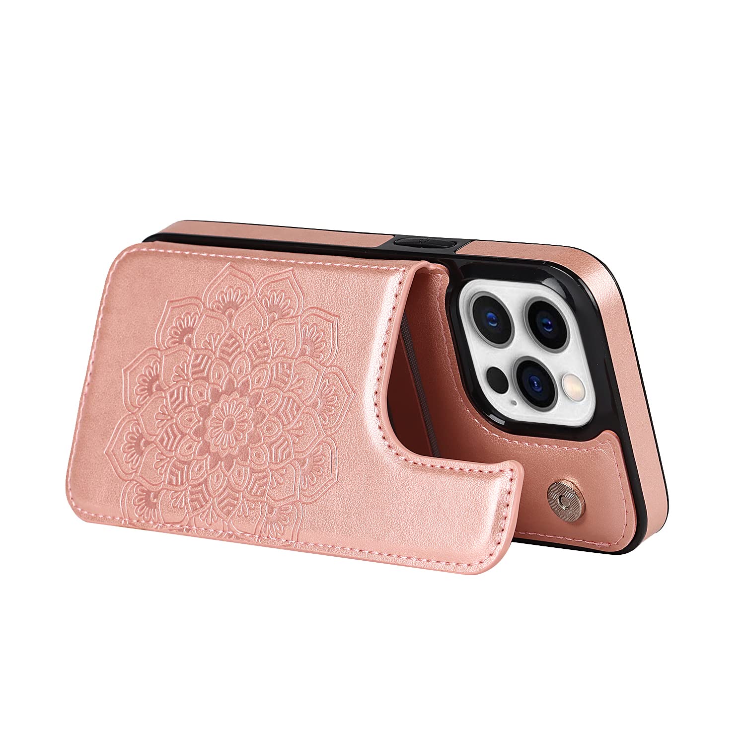 Asuwish iPhone 13 Pro Max Case with Tempered Glass Screen Protector, Card Holder & Kickstand - Rose Gold (2021 6.7 inch) | Compatible with iPhone 13 Pro Max/13 Max Plus | Perfect for Daily Use, Travel & Hands-Free Viewing