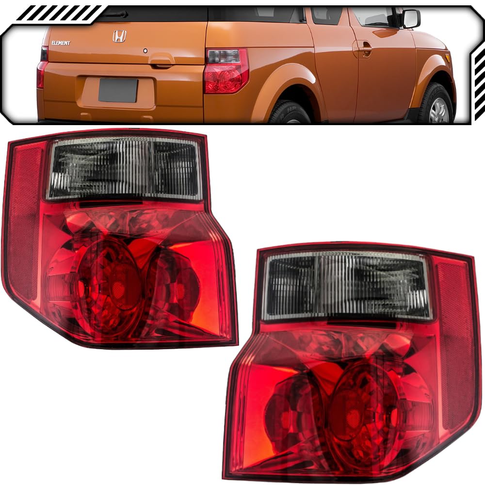 EPIC LIGHTING OE Style Halogen Tail Lights Assembly Replacement for 2003-2008 Honda Element - Compatible with Part Numbers HO2818125, HO2819125, 33551SCVA01, 33501SCVA01 - Perfect for Night Driving & Enhanced Vehicle Safety (Pair)